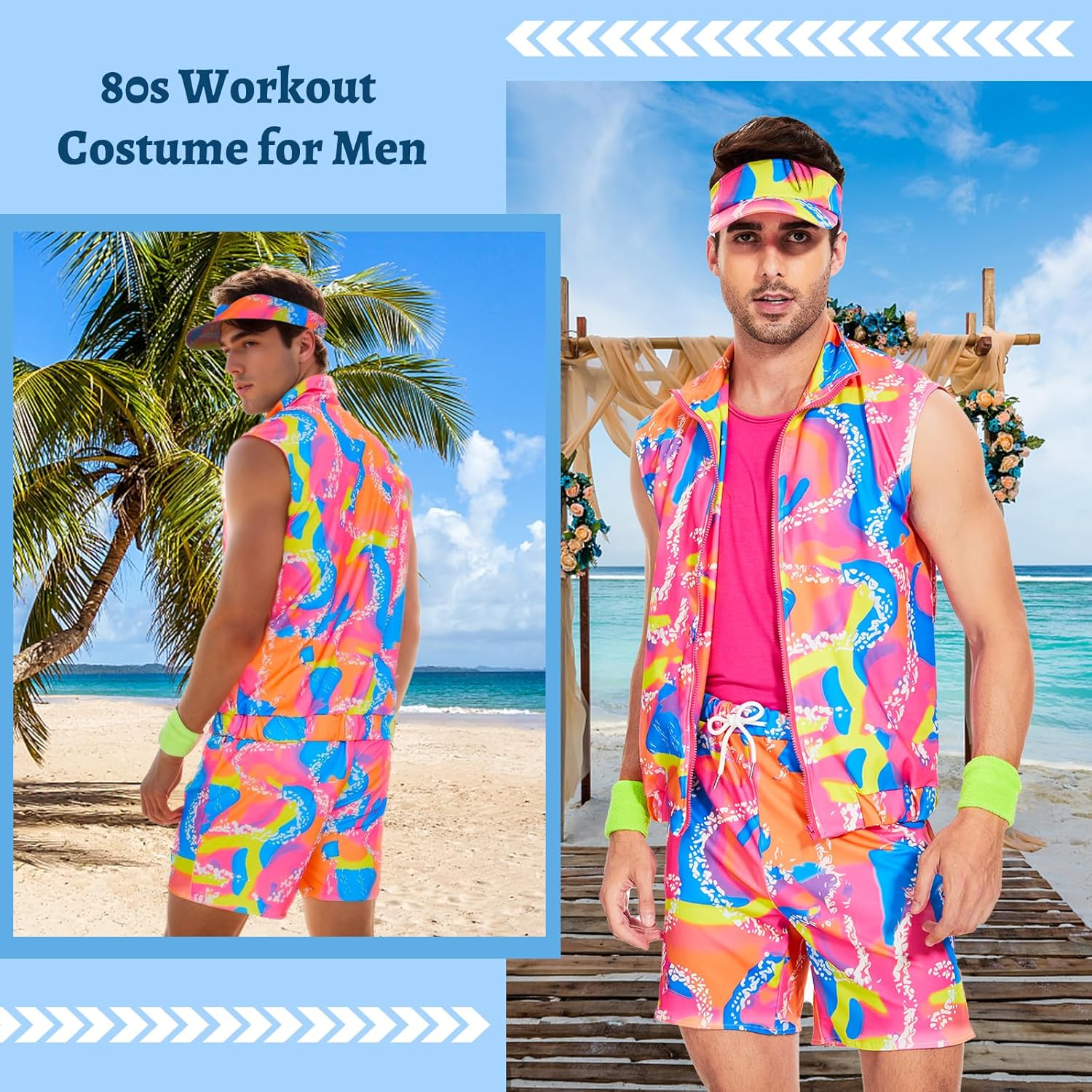 80s 90s Outfit for Men, Hawaiian Vintage Shirt &Shorts Set, Hip-Hop Costume for Halloween Disco Retro Theme Party - Image 6