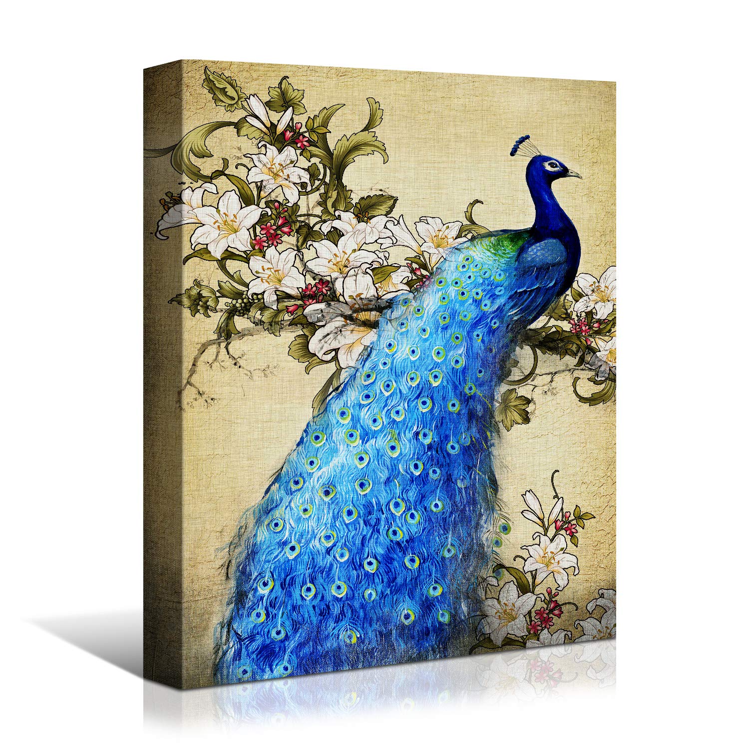 Denozer - Peacock Canvas Wall Art Paintings - Peacock Showing Its Feathers Pictures with Wood Frame for Living Room Home Decor Ready to Hang – 24x36 inches