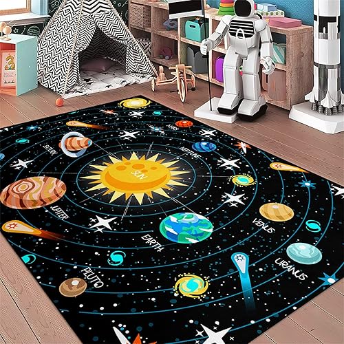 Miniatura 7 de Alfombras espaciales moradas educativas de gran tamaño con sistema solar, alfombras para niños, para dormitorio, sala de estar, dormitorio, comedor,