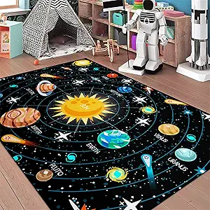 Universe Planet Area Rugs Outer Space Rugs for Boys Bedroom Educational Sofa Floor Mat Galaxy Solar System Theme Throw Rugs for Indoor Outdoor Carpets Crystal Polyester Mats Oversized, 4'5''×6'