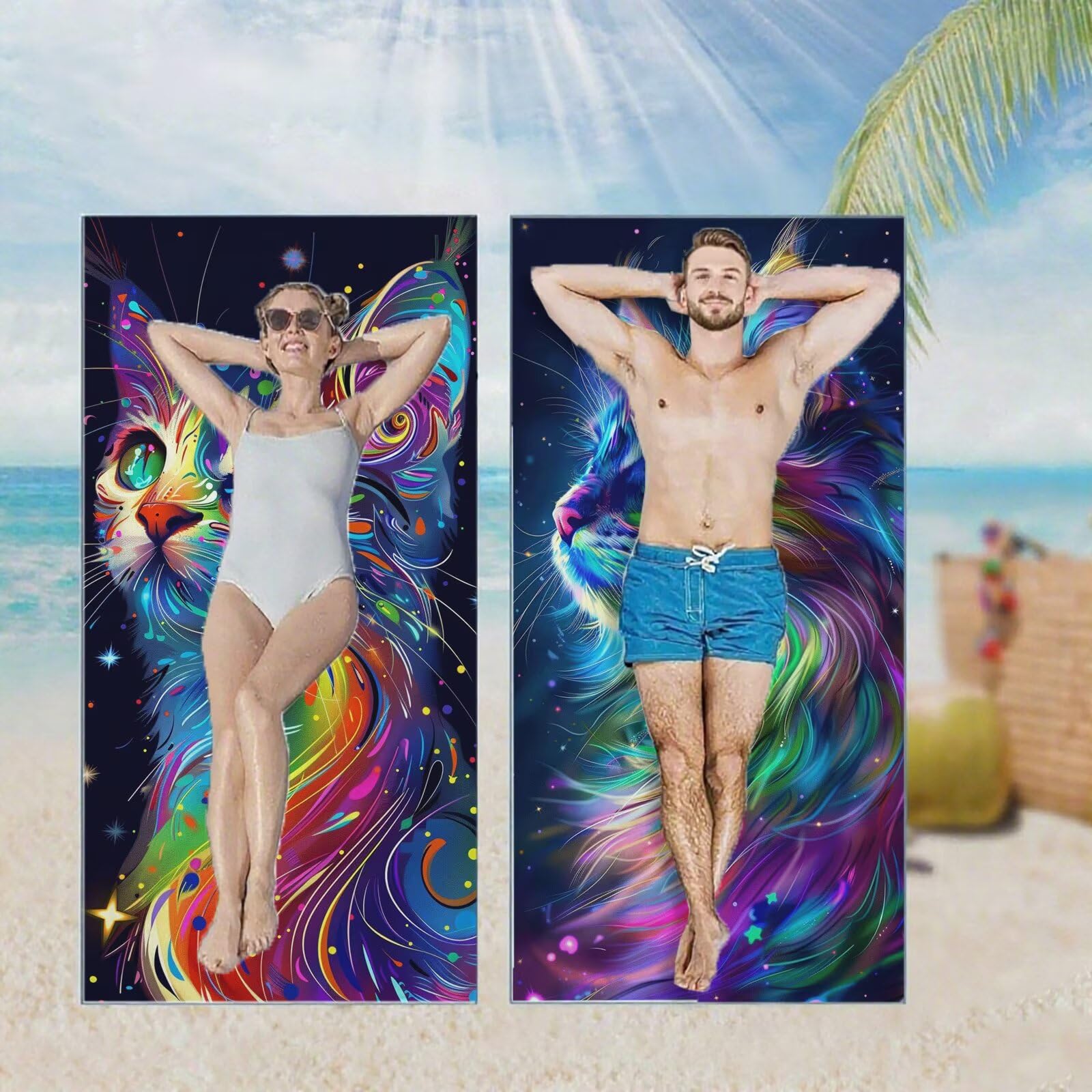 Ręcznik plażowy, ręczniki plażowe z mikrofibry, szybkoschnące lekkie ręczniki podróżne bez piasku, duży ręcznik kąpielowy dla dorosłych 100 x 220 cm, do pływania na basen, jogę, siłownię, kemping