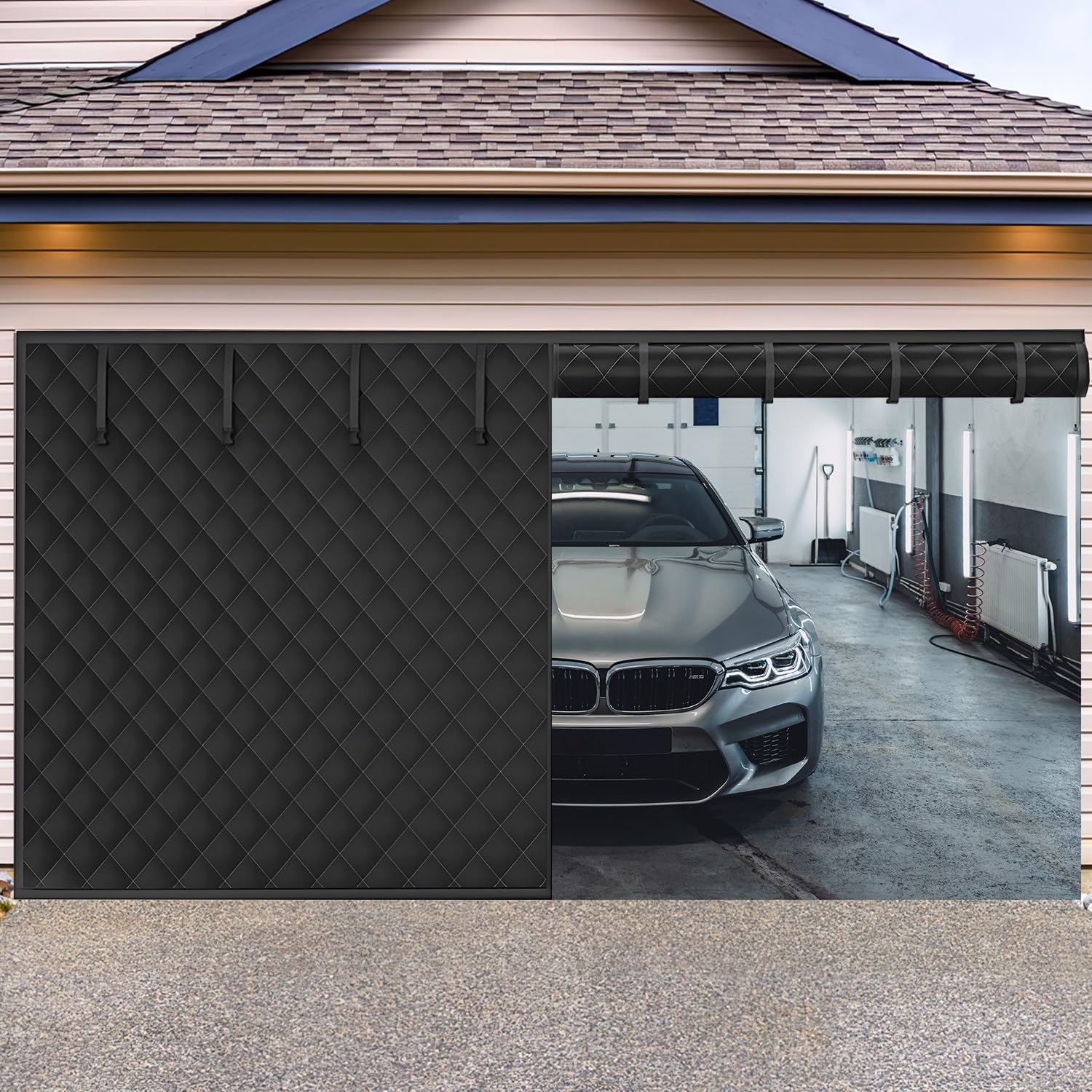 Kit di copertura per porta con isolamento termico magnetico, in tessuto nero, antivento, per porte scorrevoli per soggiorno e cucina, 420 x 290 cm, a risparmio energetico, facile da installare