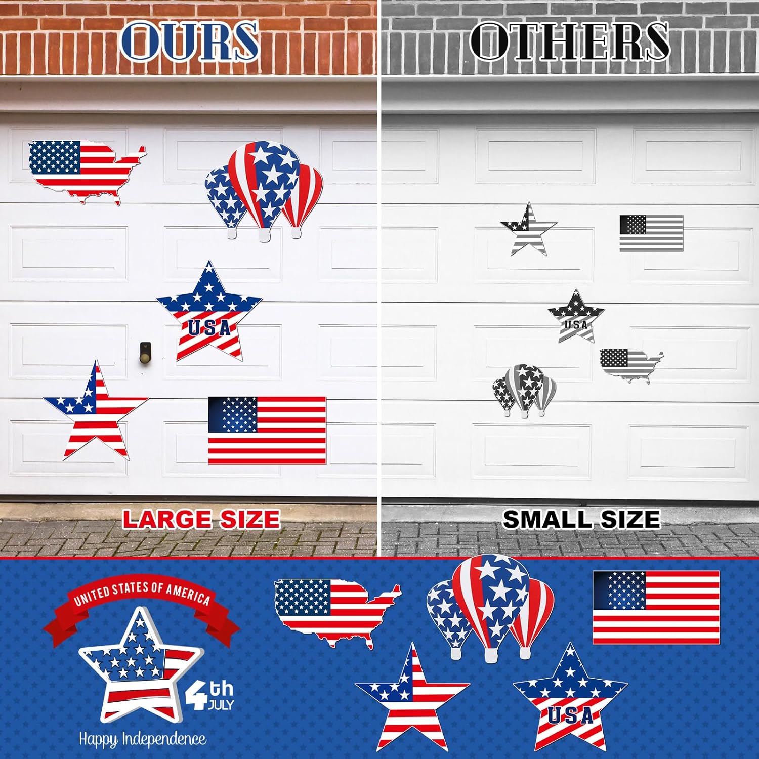 Crtiin 10 Pcs Us Patriotic Garage Door Magnets 250th Anniversary 4th of July Red White Blue Stars Map Flag Garage Door Decal Sticker Decorations for Memorial Independence Day Home Car Yard Decor