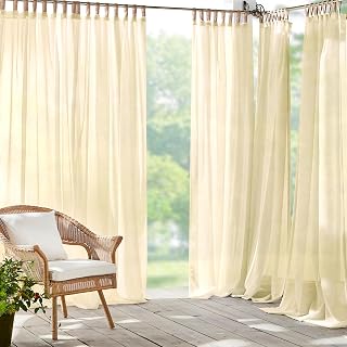 Threadmade Darien Solid Indoor/Outdoor Sheer Adhesive Loop Tab Top Window Curtain Panel, Natural - 52" W x 108" L
