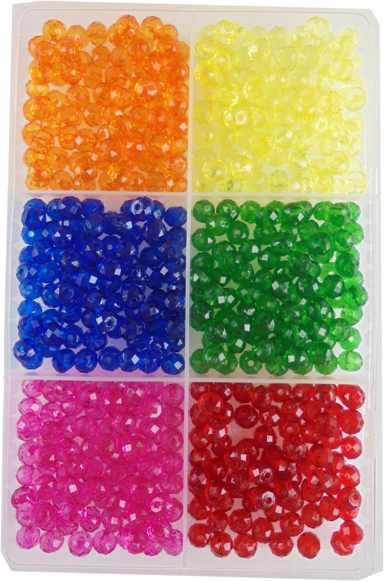 Plastic Beads, Orange, Yellow, Blue, Green, Red, Pink, 450 pcs