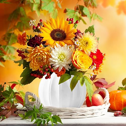 Miniatura 3 de Jarrón con forma de calabaza, maceta de cerámica blanca de 4.5 pulgadas, jarrones de cerámica de calabaza únicos, adorno de calabaza artificial,