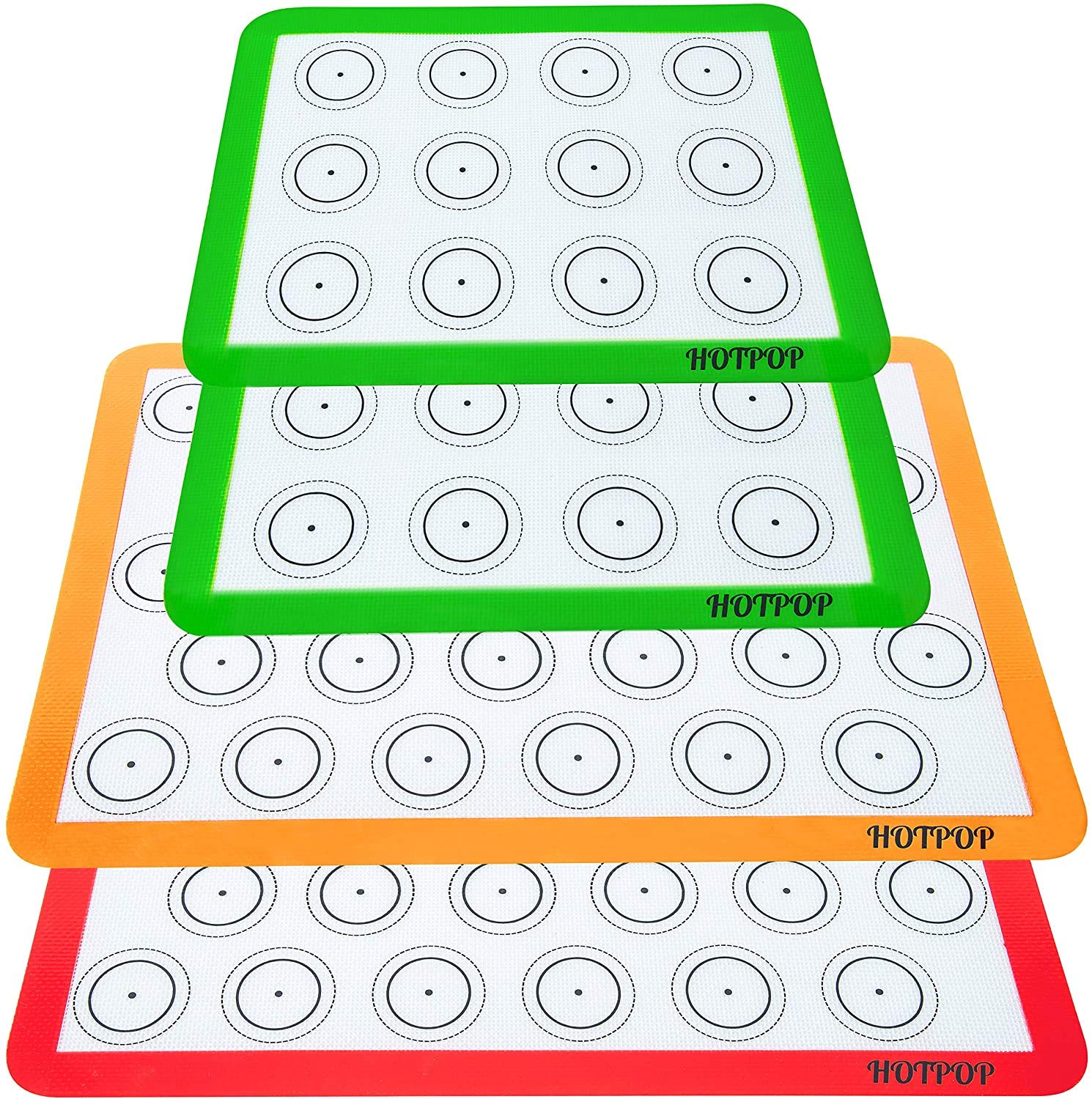 HOTPOP Set of 4 Reusable Silicone Macaron Baking Mats 0.75mm (2 Half Sheet Liners and 2 Quarter Sheets),Non Stick Silicon Liner for Bake Pans & Rolling - Macaron/Pastry/Cookie/Bun/Bread Making