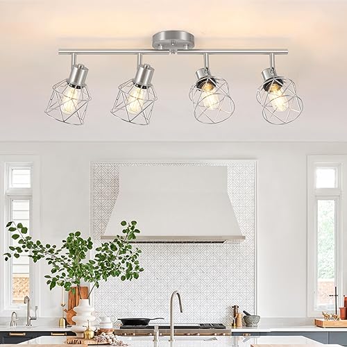 Miniatura 12 de Luminarias de Cocina de 2 Luces para Montaje en Techo, Luz de Techo Semiempotrada Ajustable con Jaula de Alambre Metálico, Luminarias de Techo Tipo