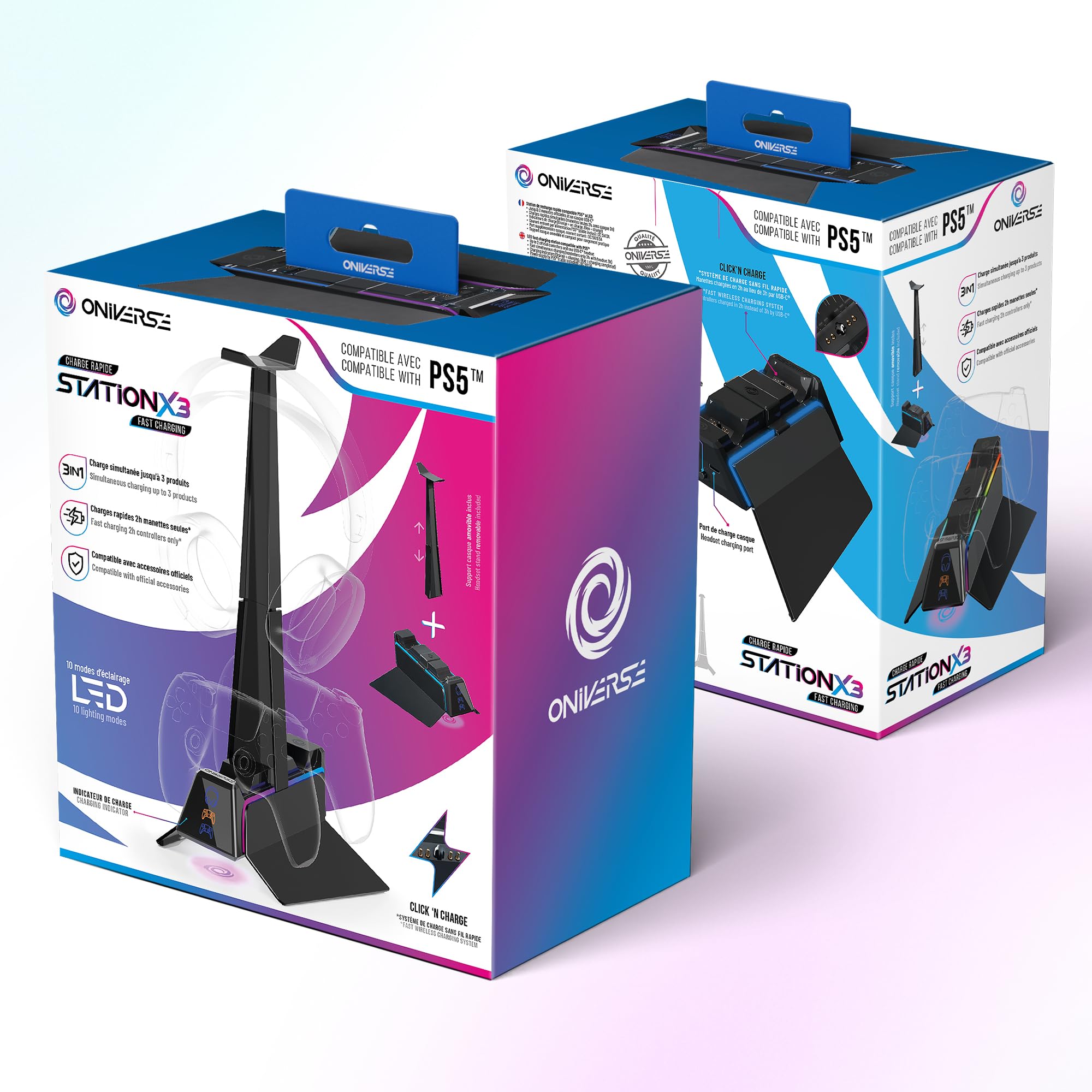 Cargador de Mando PS5 (estación de Carga rápida 2H, Soporte para Mando y Accesorio PS5, Doble Cargador Compatible con DualSense, Soporte extraíble de Carga para Auriculares Incluido