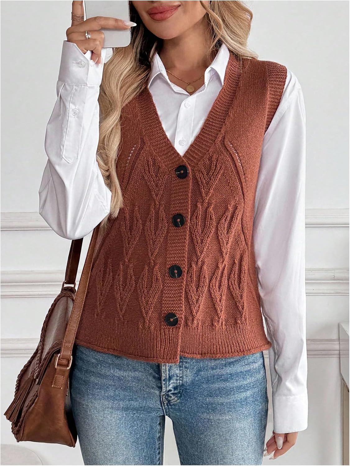 SOLY HUX Women's V Neck Sweater Vest Button Down Sleeveless Knit Casual Fall Tops - Image 5