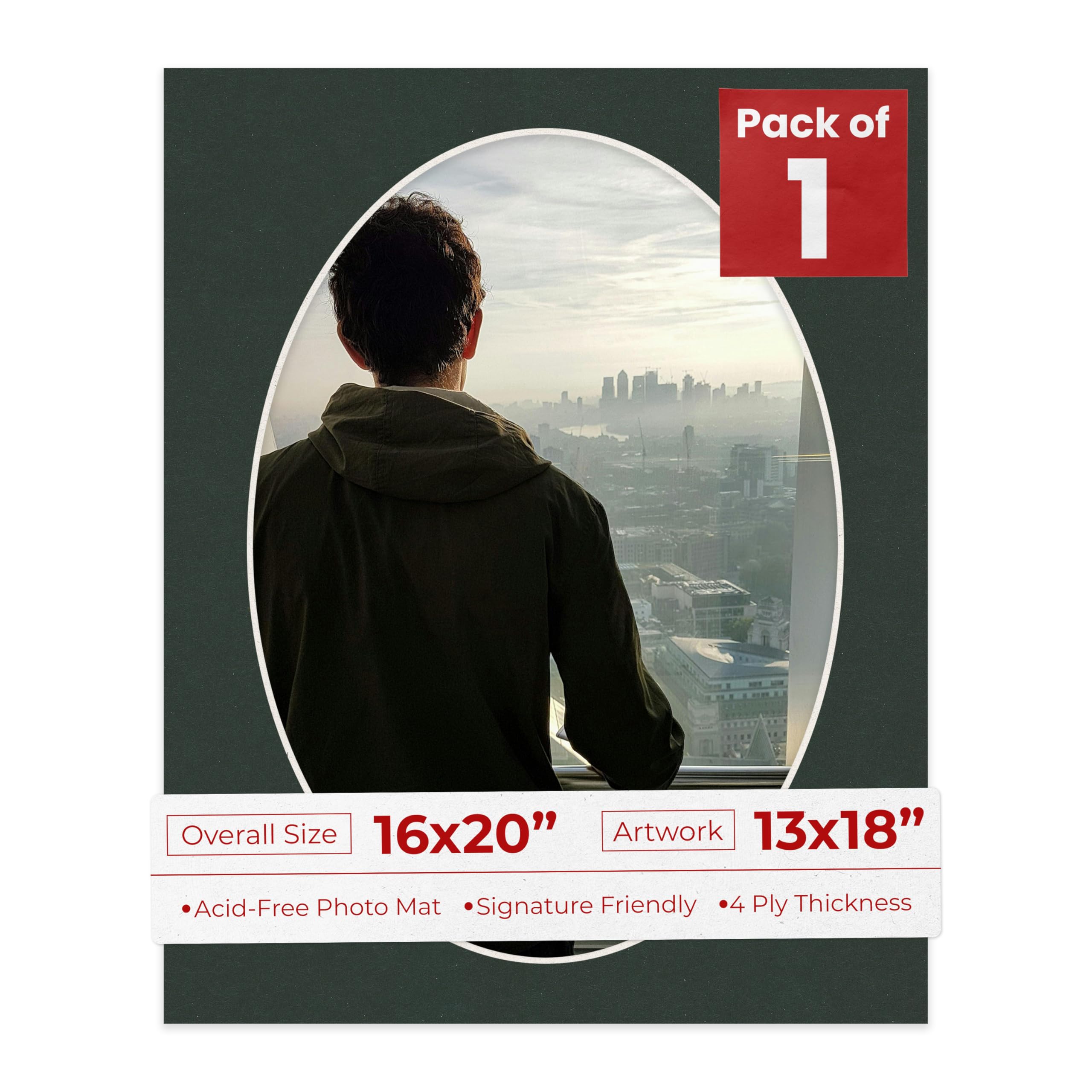 16x20 Mat Bevel Cut for 13x18 Photos - Precut Black Oval Shaped Photo Mat Board Opening - Acid Free Matte to Protect Your Pictures - Bevel Cut for Family Photos, Pack of 1 Matboard-image-4