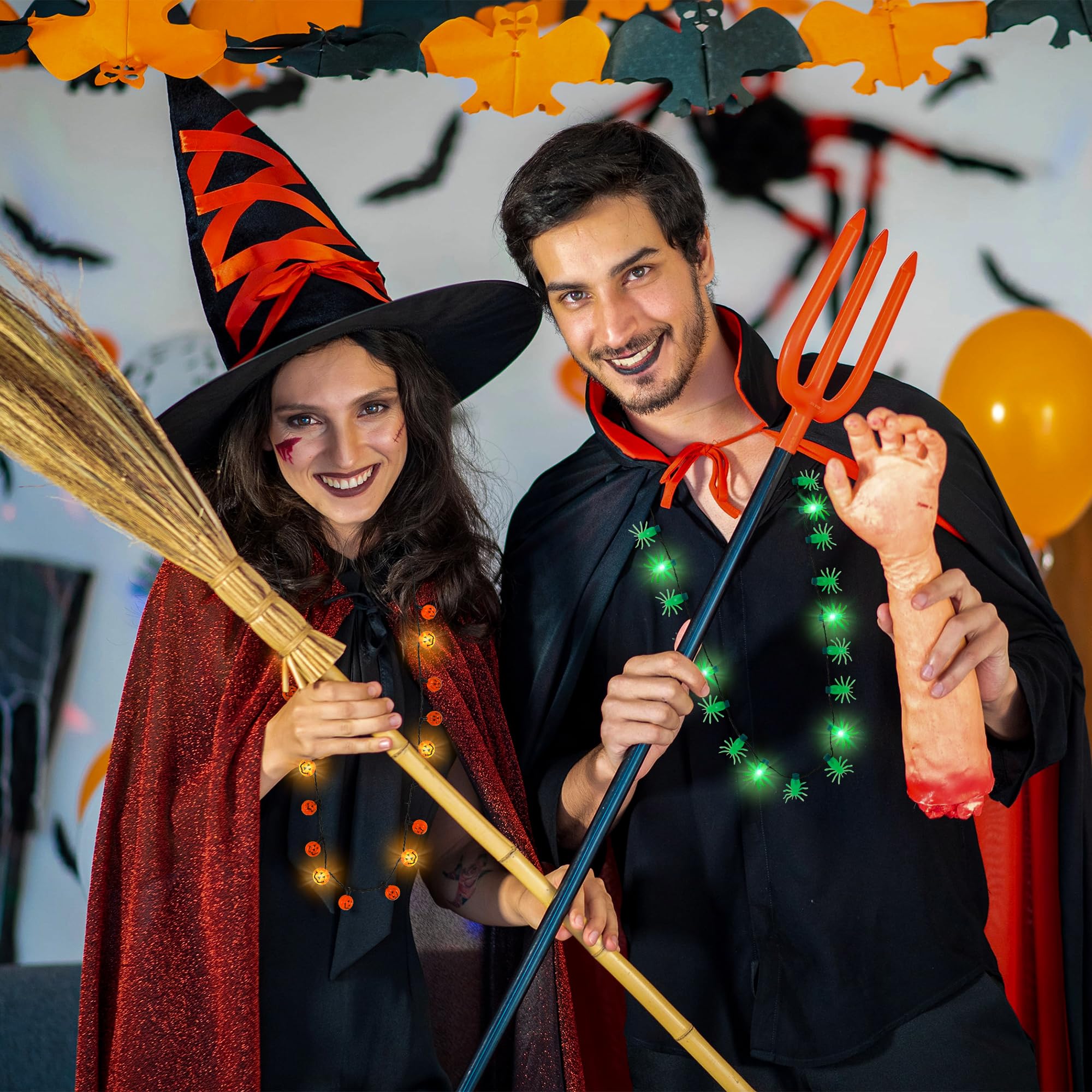 Akcesoria do naszyjników na Halloween, podświetlane naszyjniki na Halloween, upominki na imprezę, kolorowe świecące naszyjniki z dynią ducha nietoperzy, świecące naszyjniki do cukierek albo psikus