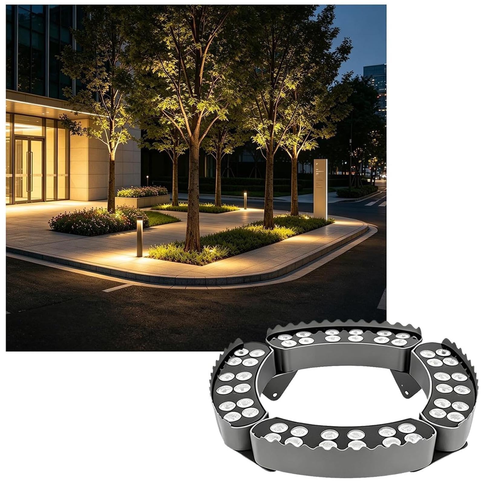 Faretto LED Circolare per Alberi – Illuminazione LED dal Basso per Palme, Luce Decorativa da Esterno 220V, Faretto Impermeabile IP65 in Alluminio Pressofuso(Warm Light,4-Head-48W)