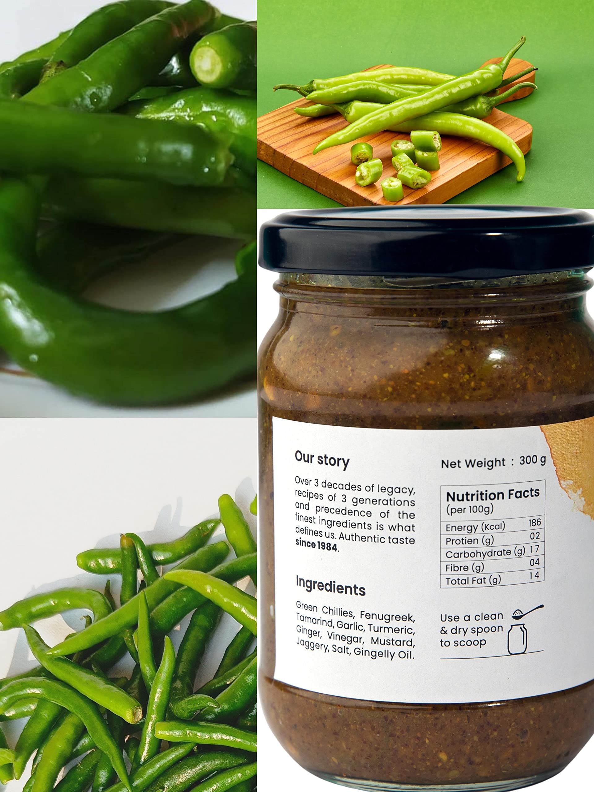 Bhogarajus - Green Chilli Pickle 300g+Mango Pickle 300g+100gm Gift Chutney Podi-Pack of 3 (2 x 300 g +100 g) 2