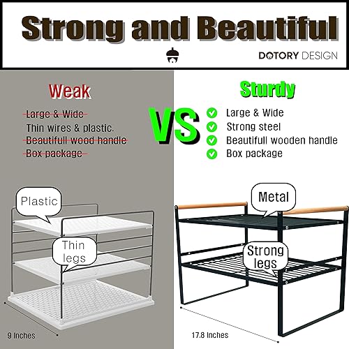 Miniatura 4 de Paquete de 2 organizadores anchos apilables para encimera (blanco) + organizador de espacio de 2 niveles (17.8 pulgadas)