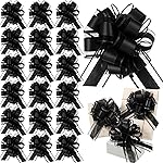 WILLBOND 20 Pieces 6 Inch Pull Bows Gift Wrapping Ribbon Pull Bows for Christmas Wedding Baskets Valentine Multicolor Wrap Accessory for Gift Present Holiday Decor(Solid Black)