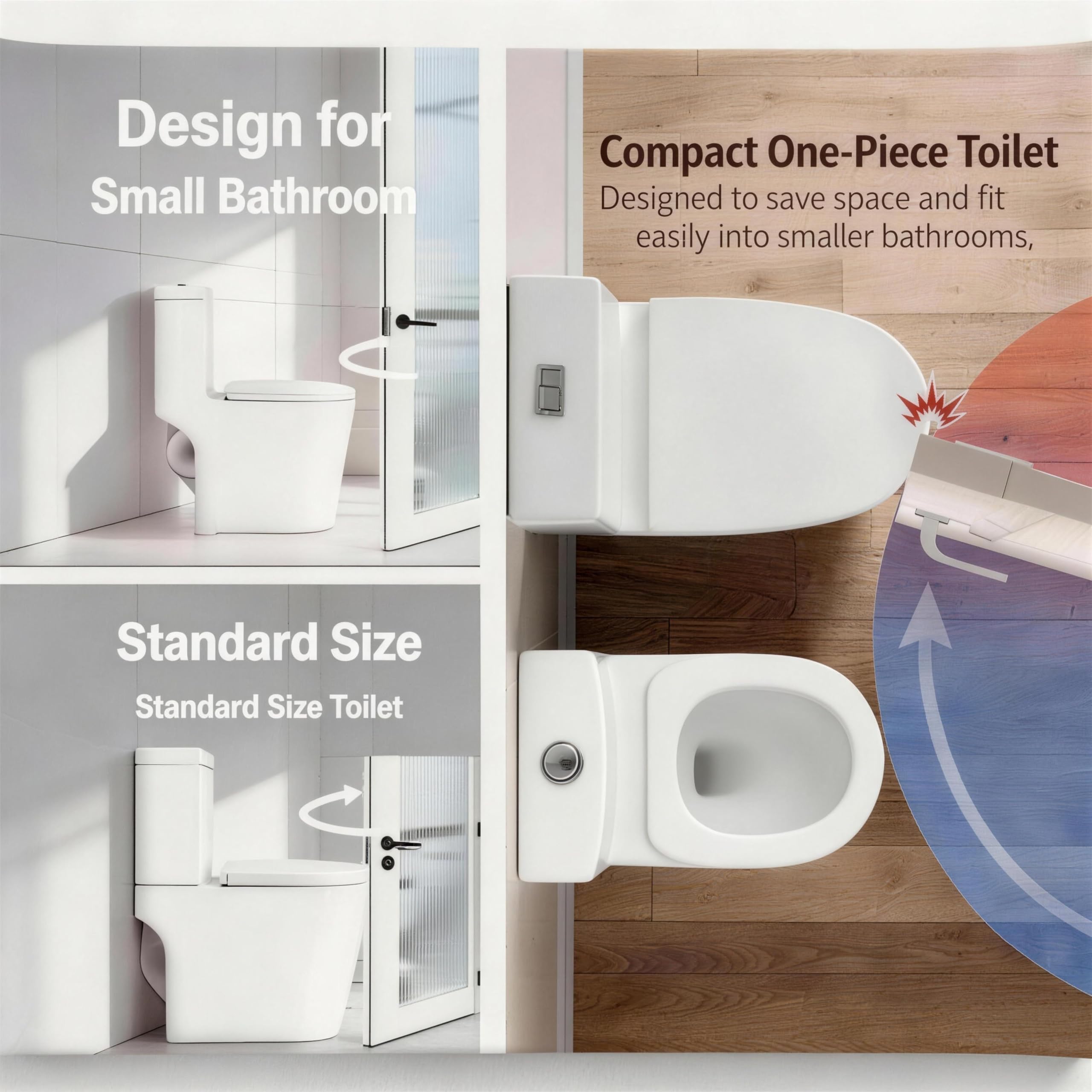 VANCOCO Inodoro compacto de una pieza para baños pequeños, 25 pulgadas de largo x 13.4 pulgadas de ancho x 28.4 pulgadas, diseño que ahorra espacio, inodoro de baño de 12 pulgadas, color blanco