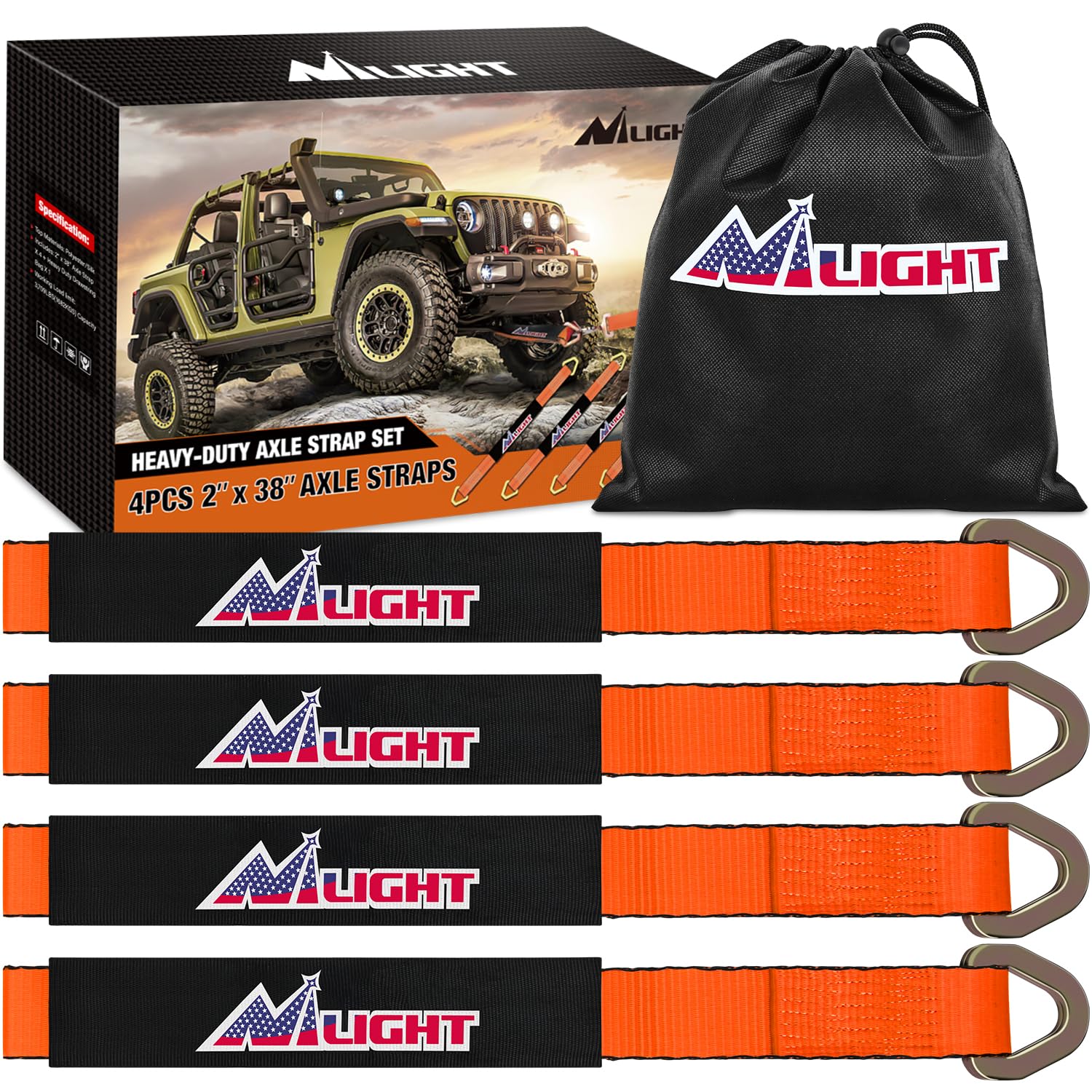 Nilight 4PCS 2"x 38" Axle Tie Down Straps with Protective Sleeve D-Ring