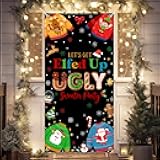 Avezano Christmas Door Cover Ugly Sweater Banner for Front Door Xmas Door Banner Christmas Ugly Sweater Party Decorations