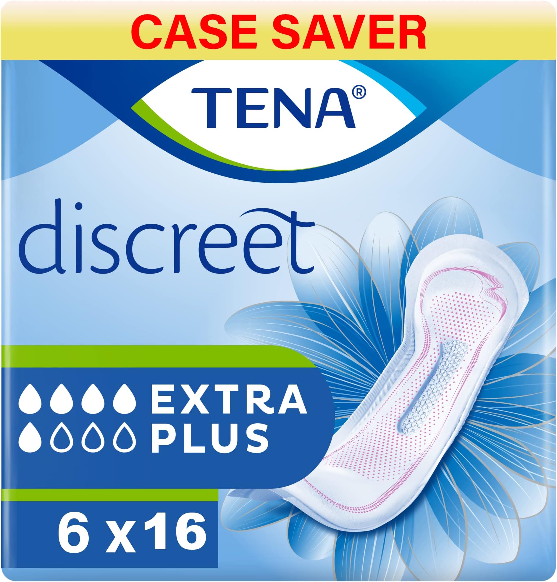 Lady Discreet Extra Plus, 96 Incontinence Pads (16 x 6 Packs) Individually Wrapped for Women with Medium-Heavy Bladder Weakness, Incontinence and Loss
