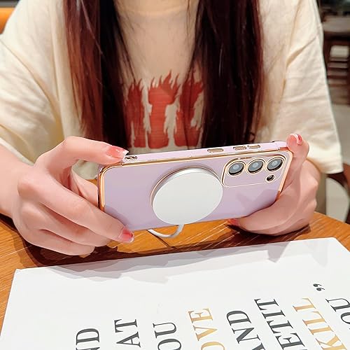 Miniatura 4 de RALEAVO Funda magnética para Samsung Galaxy S23 Plus compatible con MagSafe funda de lujo chapada en lujo, delgada y brillante, para mujeres y