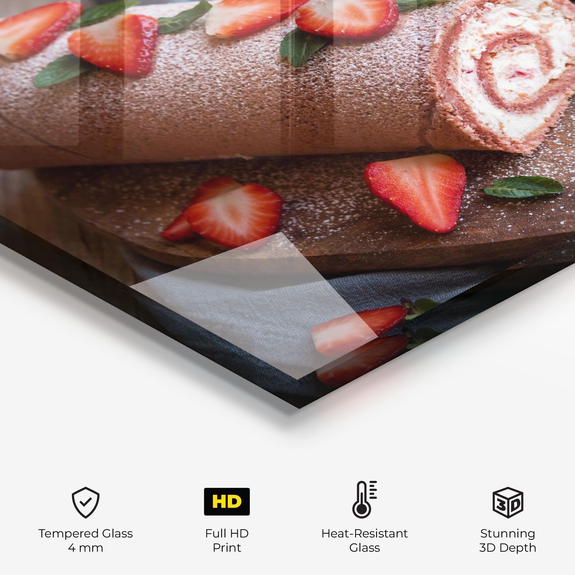 ARTHUB® Panel de Vidrio para Cocina 60x150 cm, 4mm Vidrio Templado | Protección contra Salpicaduras, Protección contra Salpicaduras para Cocina, Alimentos, Strawberry Cake