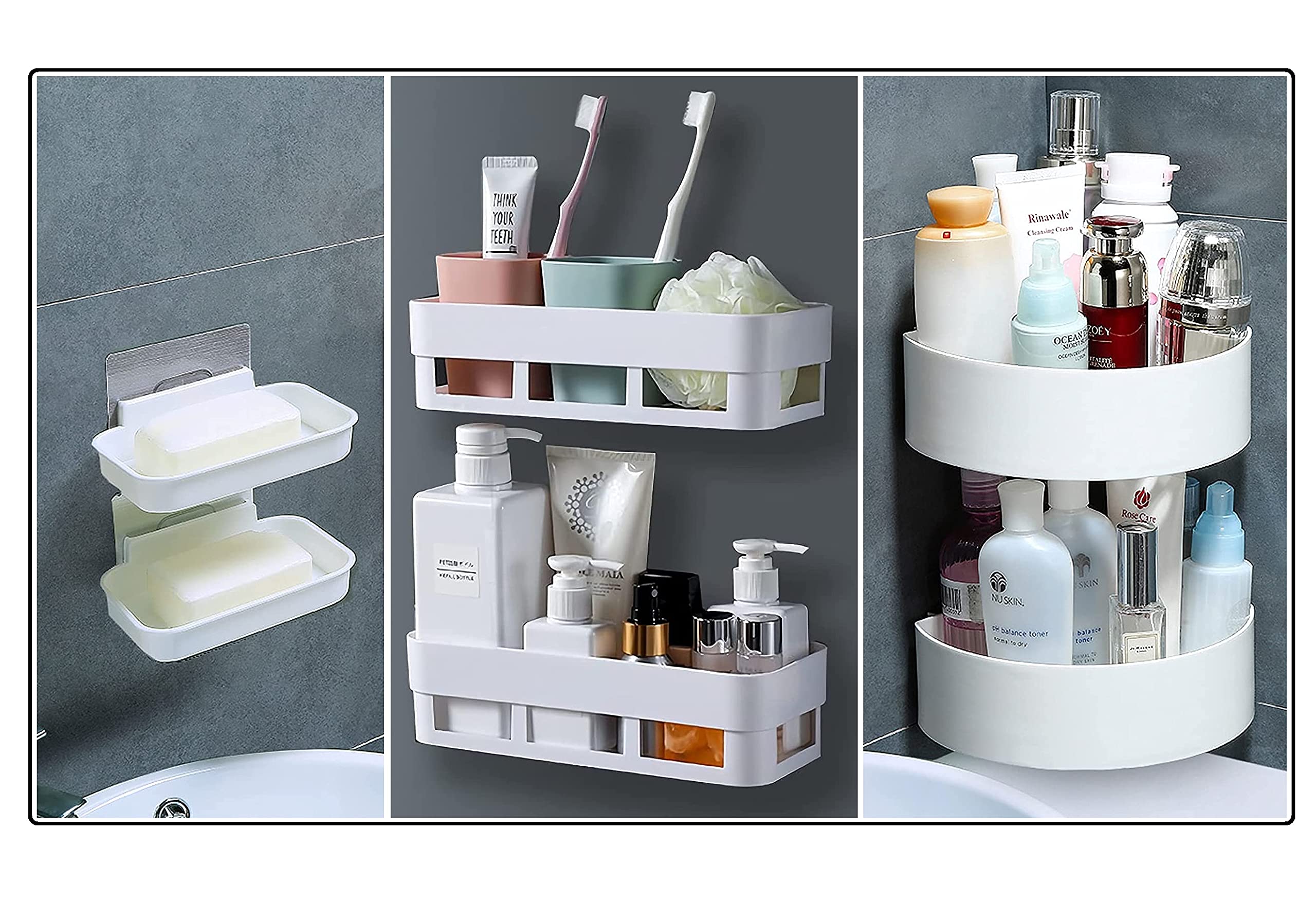 MorivaHomes Multipurpose Acrylic Wall Mount Bathroom Bathroom Shelf For Wall Corner Shelf Soap Holder(White,2 Bathroom Shower Shelf + 2 Soap Dish Holder + 2 Bathroom Corner Shelf) (B09C4NM791) Amazon Price History, Amazon Price Tracker