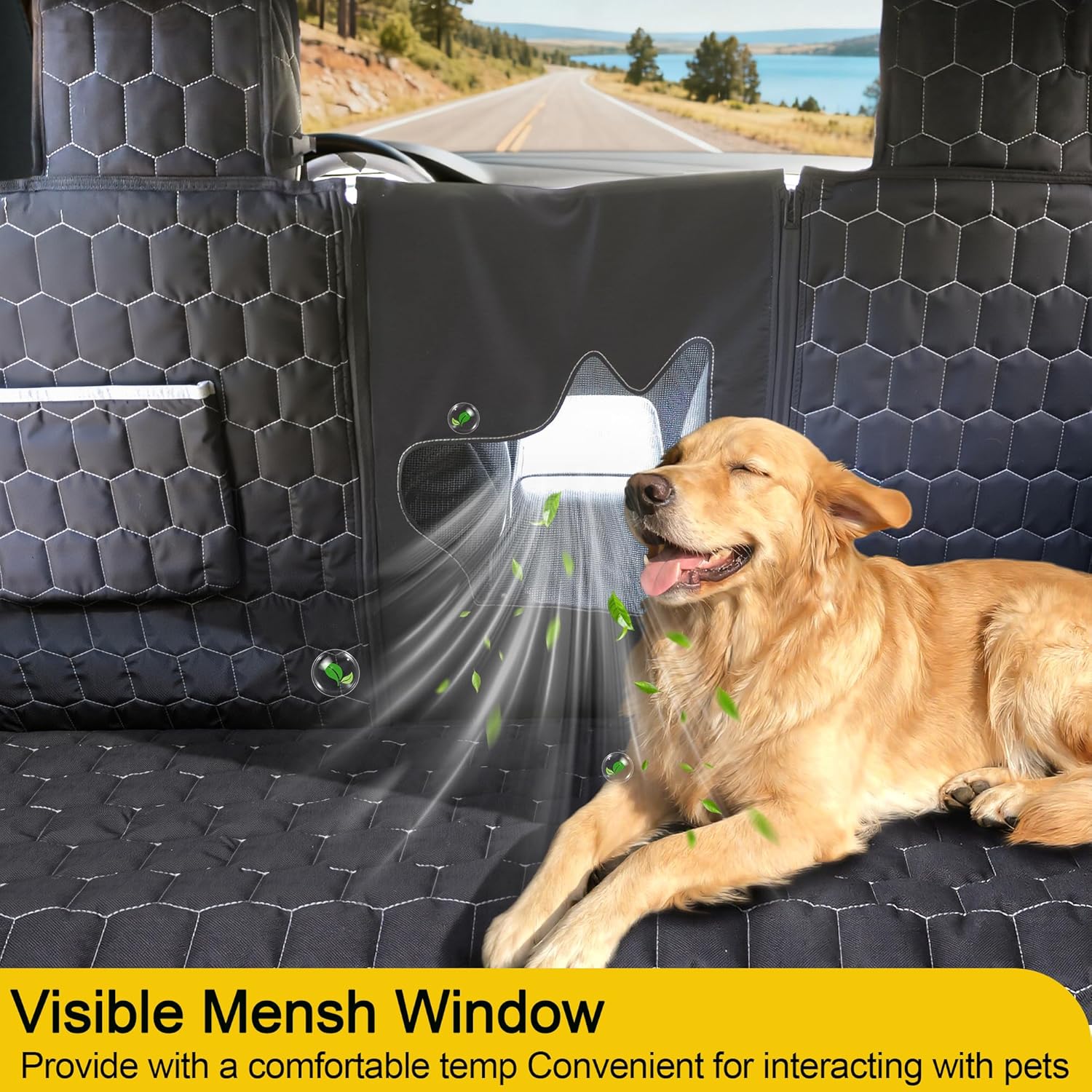 Dog Seat Covers for Tesla Model Y,Dog Hammock for Tesla with Side Flaps, 100% Waterproof Tesla Model Y Dog Accessories with Mesh Window & Headrest Protector Easy Clean up Pet Car Seat Cover