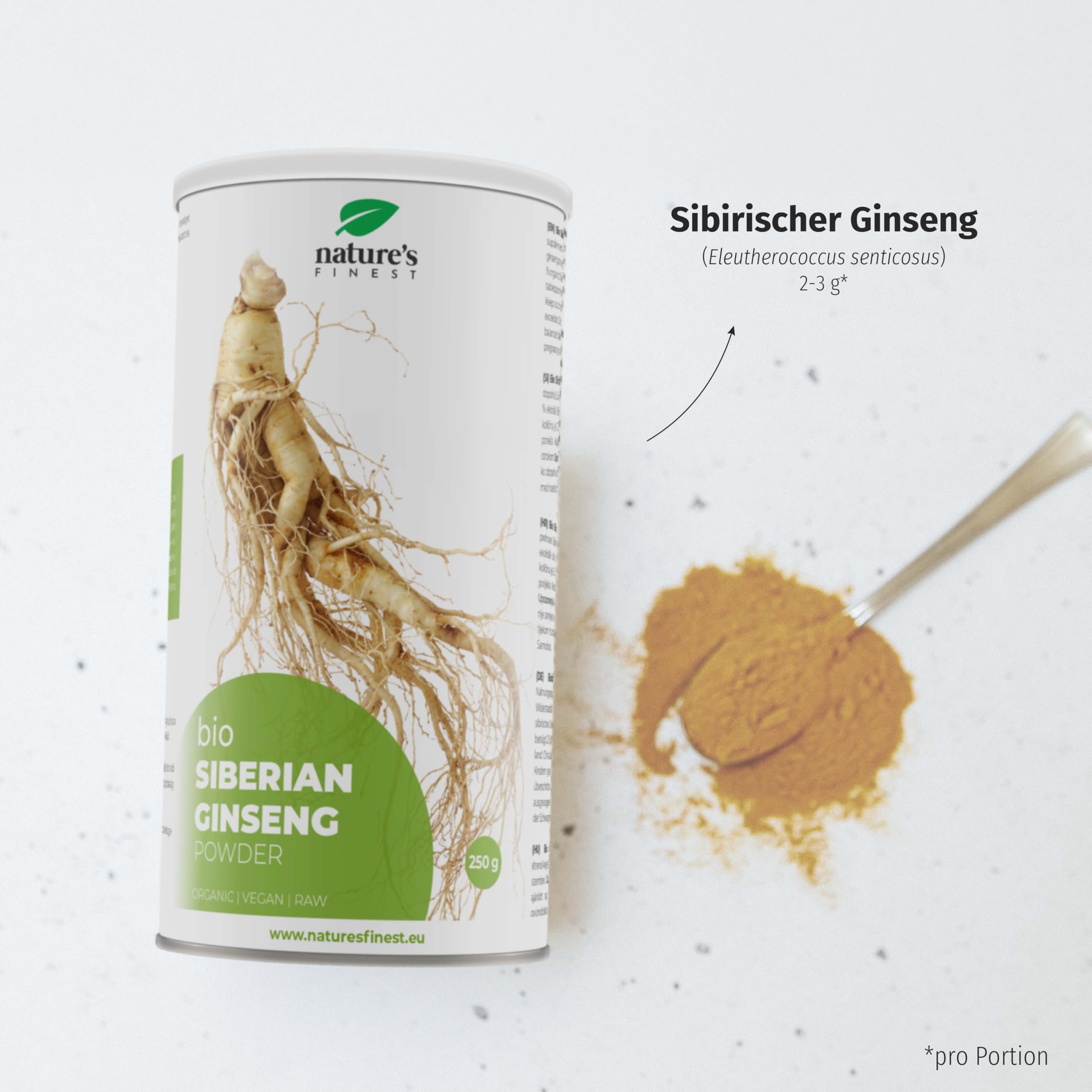 Nature's Finest Bio Sibirischer Ginseng, Pulver 250 g | Eleutherococcus senticosus Wurzelpulver - 100 % bio, vegan - traditionsreiche Wurzel, fein gemahlen für Getränke