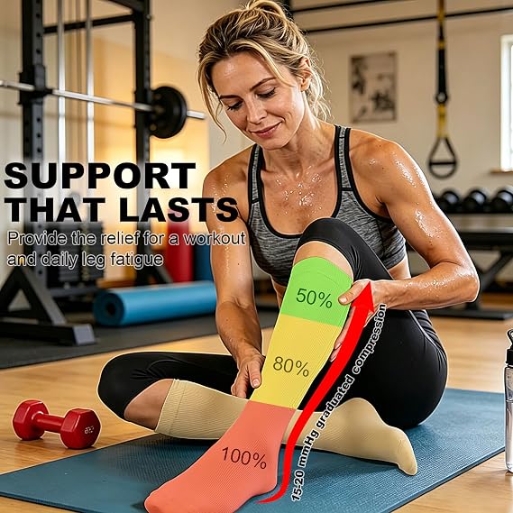 CASMON 2 Pairs Zipper Compression Socks for Women & Men,15-20 mmHg Closed Toe Knee High Support Sock for Varicose Vein Edema