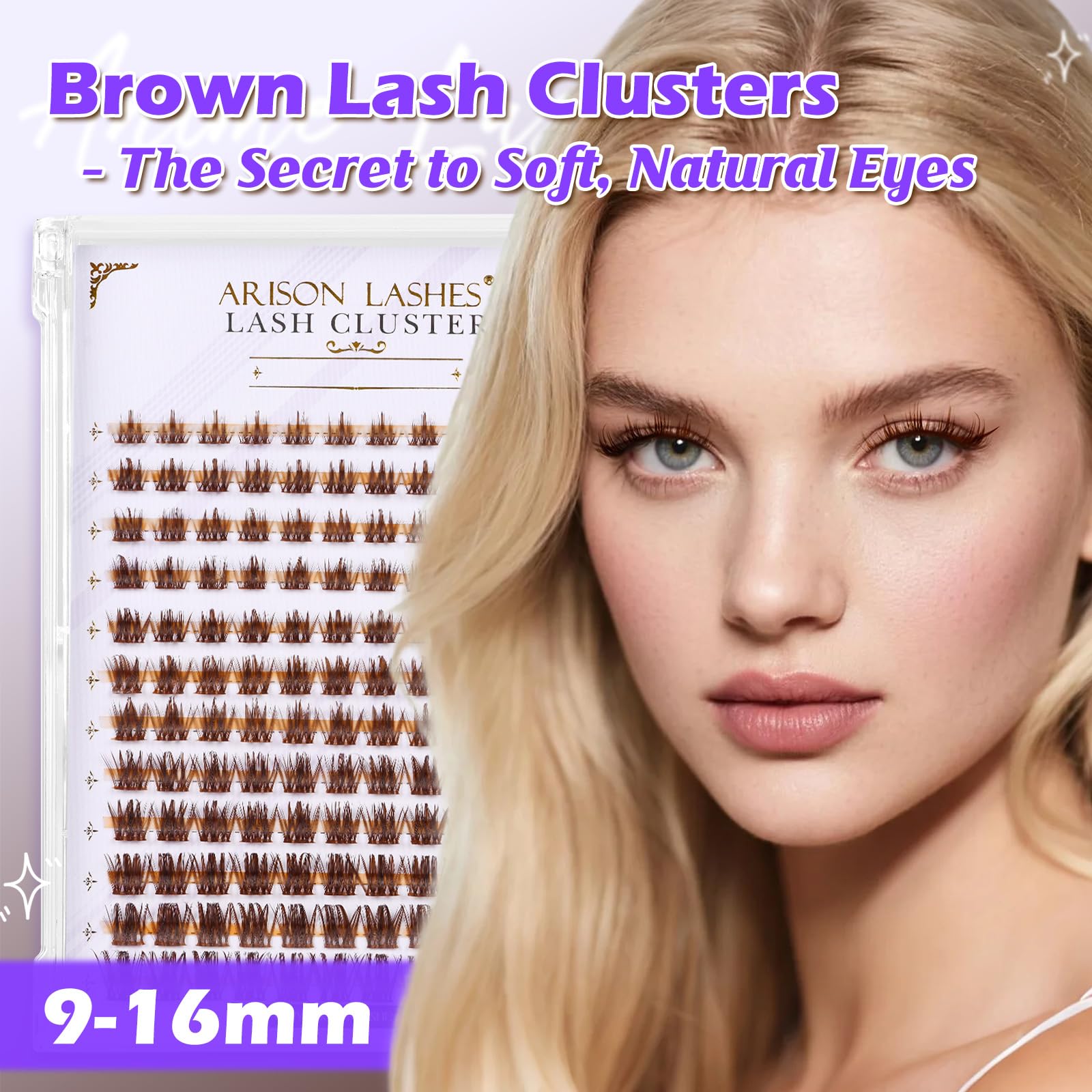 Arison Lashes Brązowe rzęsy w kępkach Manga Pojedyncze przedłużanie rzęs DIY Cosplay Rzęsy (Brown Fluff-D-9-16Mix)
