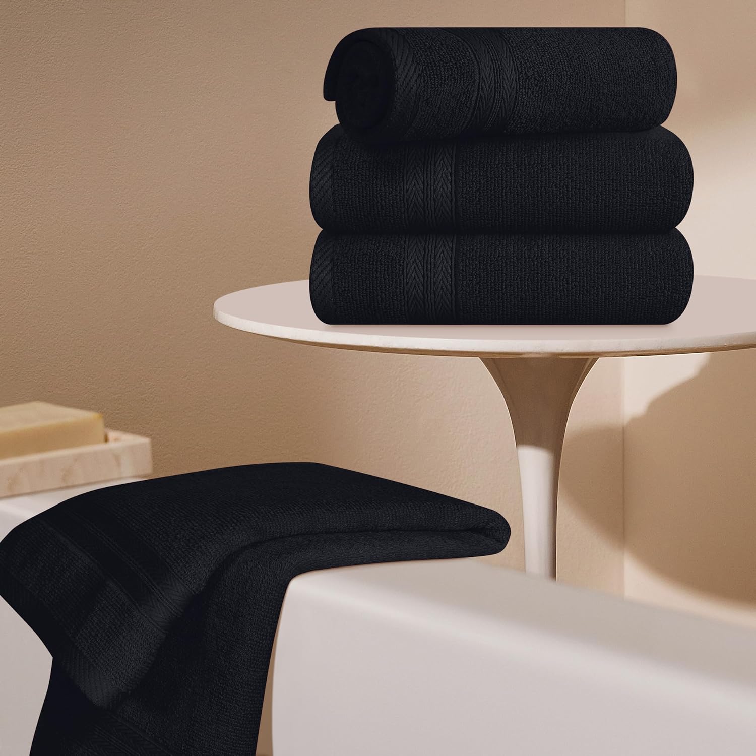 BOUTIQUO Ultra Soft 6-Piece Hand Towel Set 16x28-100% Ringspun Cotton - Durable & Highly Absorbent Hand Towels - Ideal for use in Bathroom, Kitchen, Gym, Spa & General Cleaning - Black - Image 3