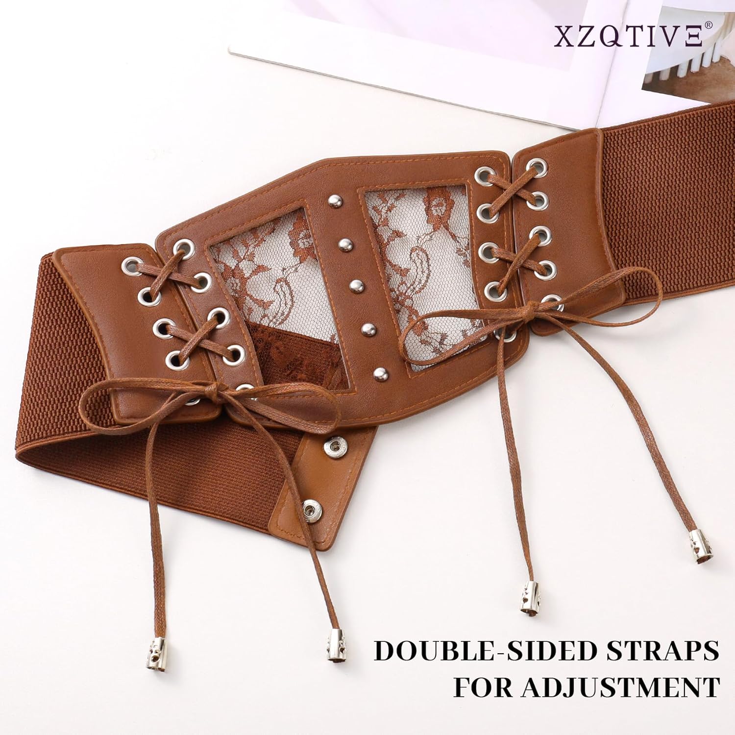 XZQTIVE Lace Corset Belts for Women Elastic Stretchy Tied Waspie Wide Cinch Waist Belt for Dress - Image 2