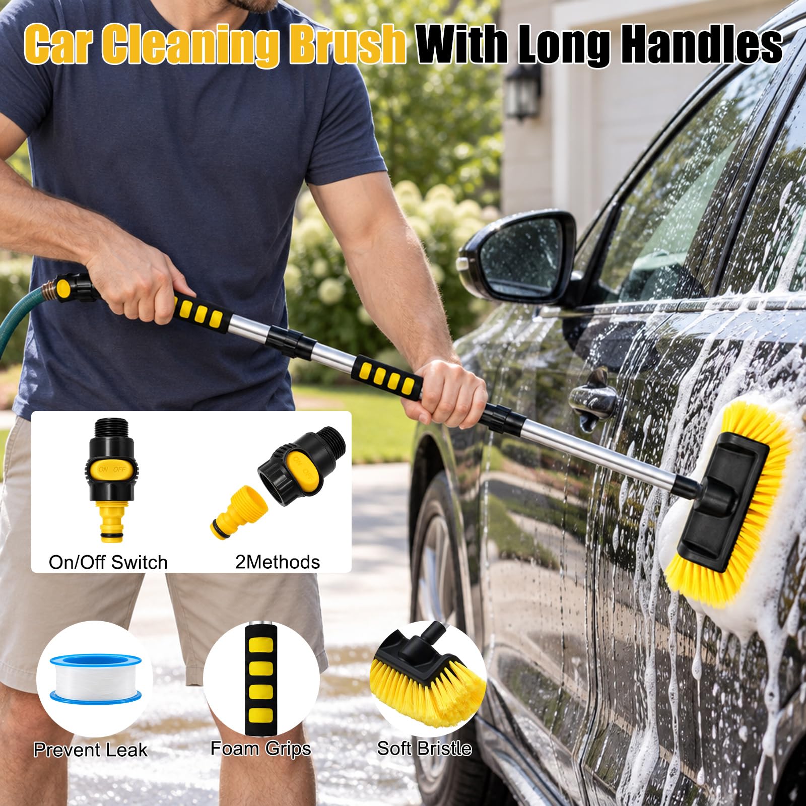 12 Pezzi Spazzola Lavaggio Auto con Manico Lungo 160 cm