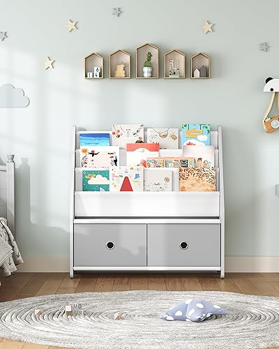 Miniatura 5 de Estantería infantil y almacenamiento de juguetes, estante de libros para niños de gran capacidad de 4 niveles, estantería para niños, habitación de