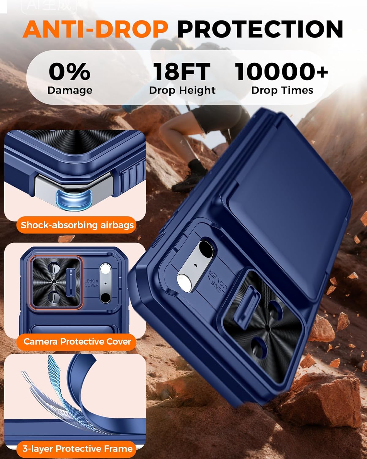 for iPhone 17 Pro Case Wallet, Built-in Card Holder (4-5 Cards), RFID Blocking,Camera Control Button, Slide Camera Cover, Shockproof Rugged Phone Case for iPhone 17 Pro, Sapphire Blue - Image 8