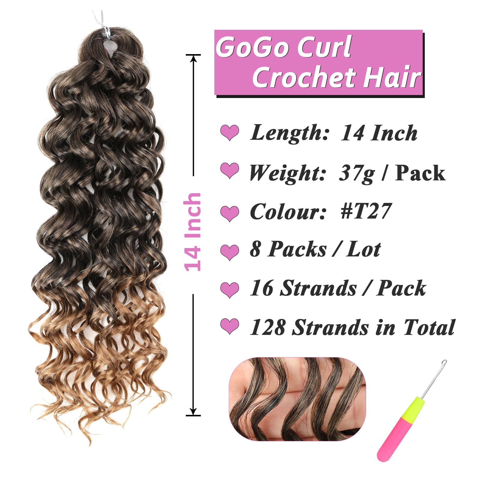 Samtress 8 Packs Short Curly Crochet Hair for Ocean Wave Braids 14 Inch Omber Blonde GoGo Curl Crochet Hair Synthetic Bohemian Water Wave Braiding Hair Extensions for Women (#T27) - Image 2