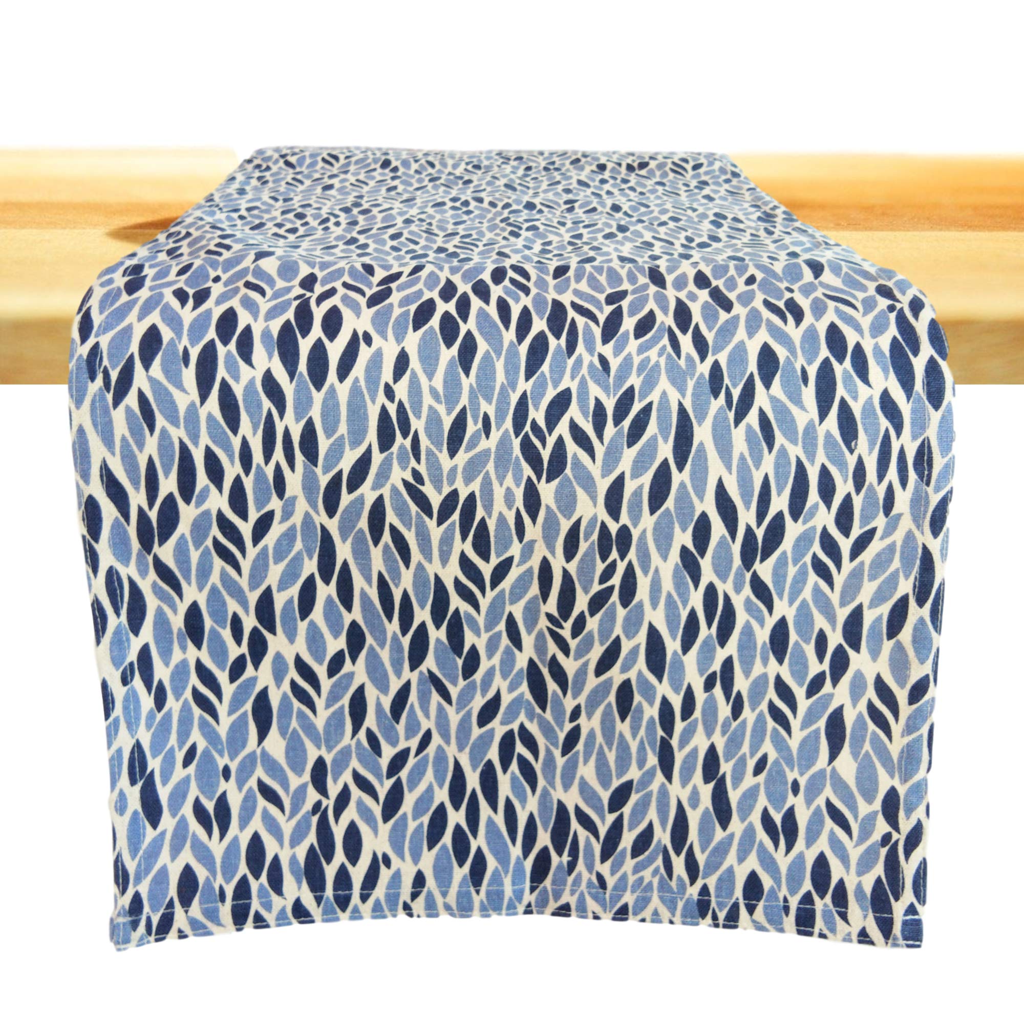 CUSHYSTORELeave Garden Grains Table Runner Farmhouse Cottage Rustic Theme 100% Cotton Navy Blue, 13 x 48 Inch