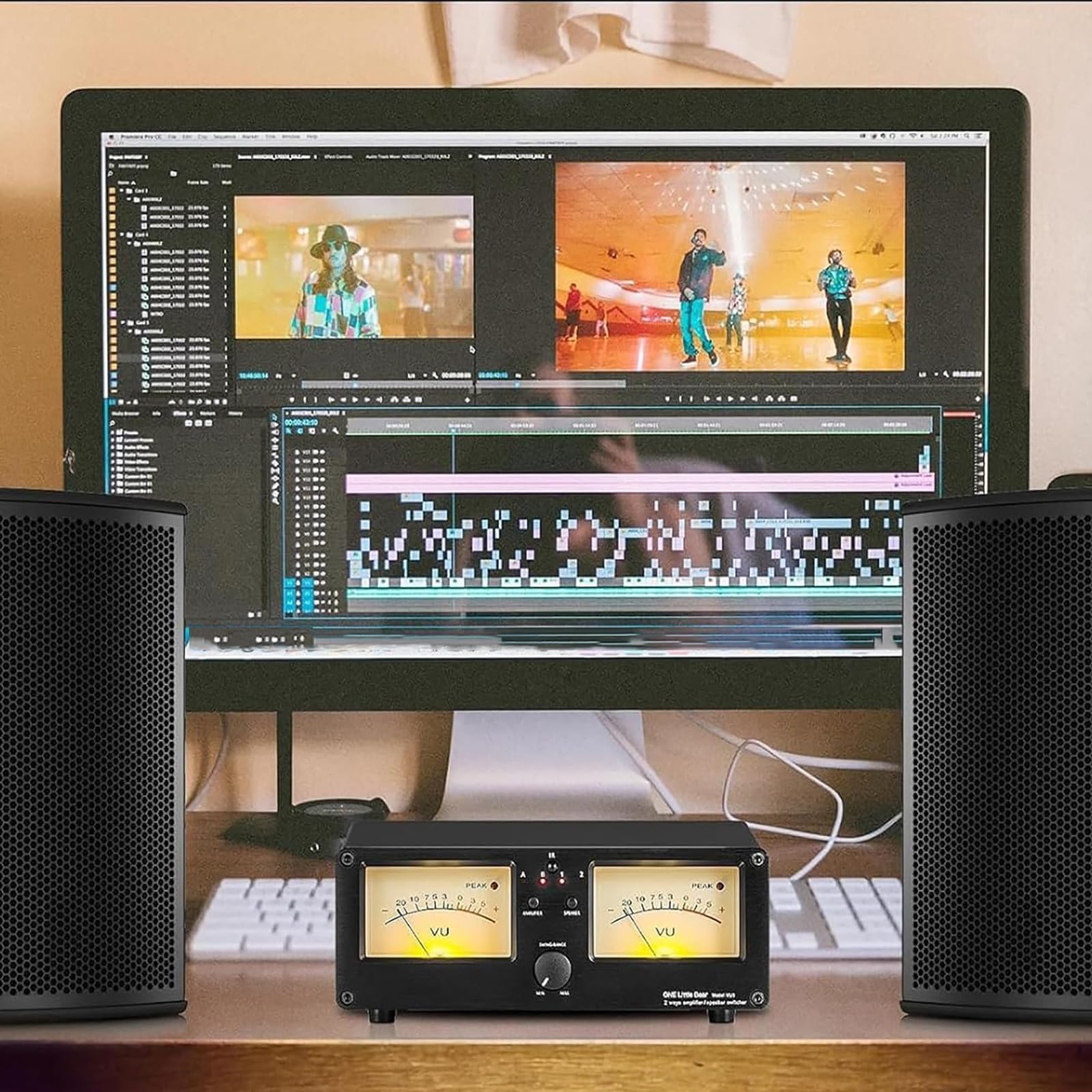 Doppio Vu Meter Analogico, Commutatore Audio Analogico A 2 Vie Con Display A Pannello E Telecomando, 2 Set Di Uscite Di Commutazione Audio, 34 Colori, 4 Livelli Di Luminosità Regolabili, Per Gli