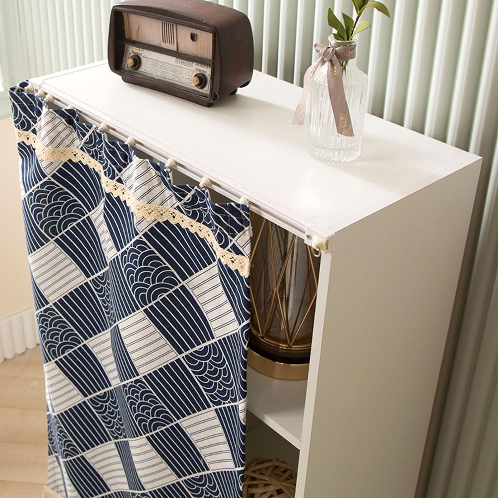 Wansiman Curtain Tiers,Kitchen Curtains,Cupboard Curtain,No Drilling Is Required With Track Rail,Privacy Protected,for Small Window Basement Cupboard,Bedroom,Living Room、Bathroom、Table