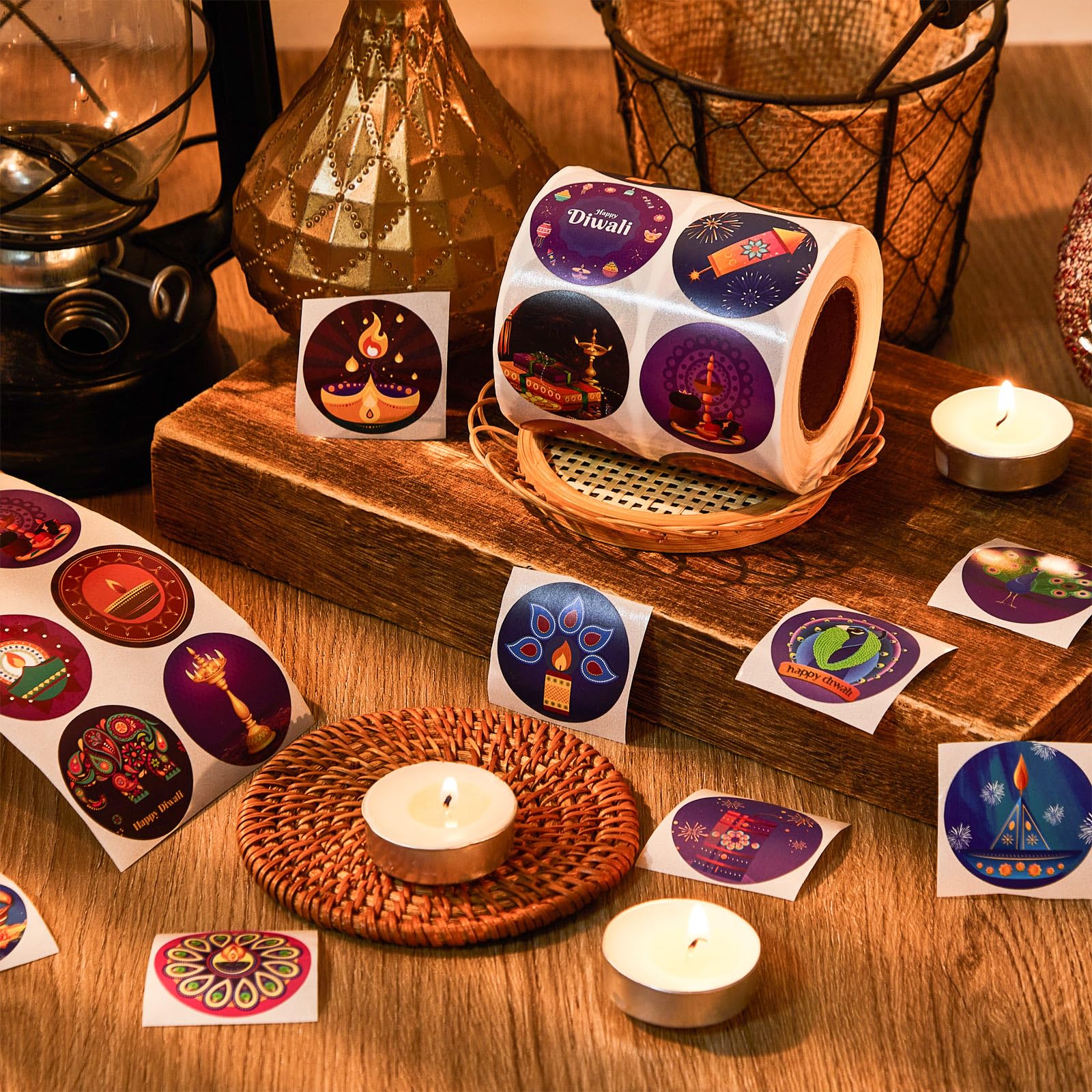 Cholemy 1000 Stück Happy Diwali Aufkleber – 3,8 Cm Rund, 16 Designs, Für Partydekoration, Geschenke & DIY