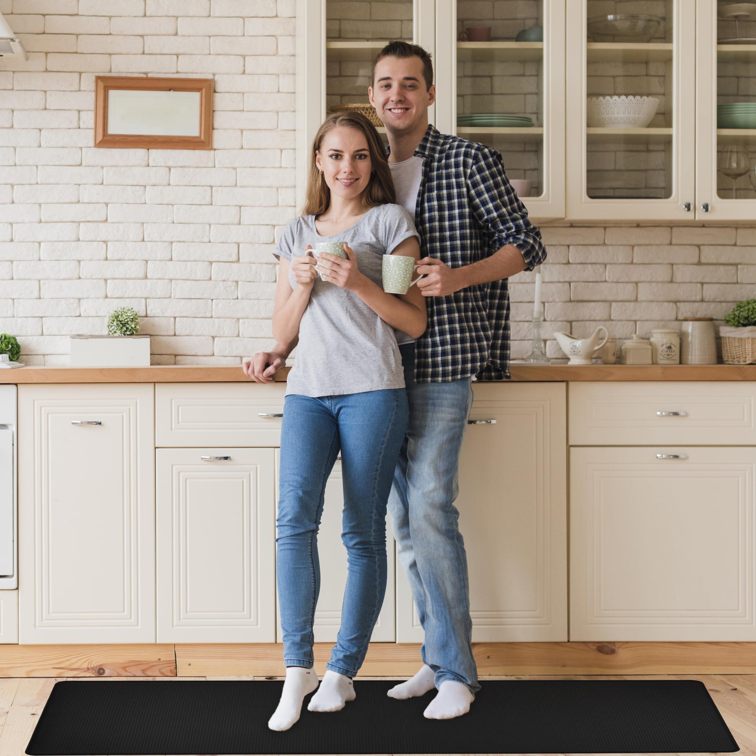 Alfombra Cocina Lavable Antideslizante Pack de 2 - Tapete Cocina Impermeable, Duradero y Fácil de Limpiar, Alfombra antifatiga, Alfombrilla Cocina PVC Resistente, 44x75 cm + 44x120 cm, Negro