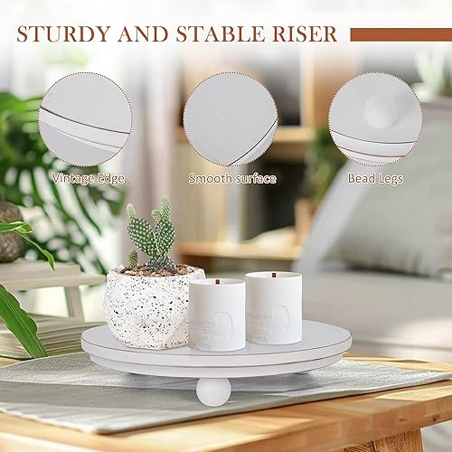 Vista 12 de Defined Deco Mini elevadores para exhibición, elevadores de madera para decoración, pedestales redondos pequeños de 5 pies (juego de 2, blanco)