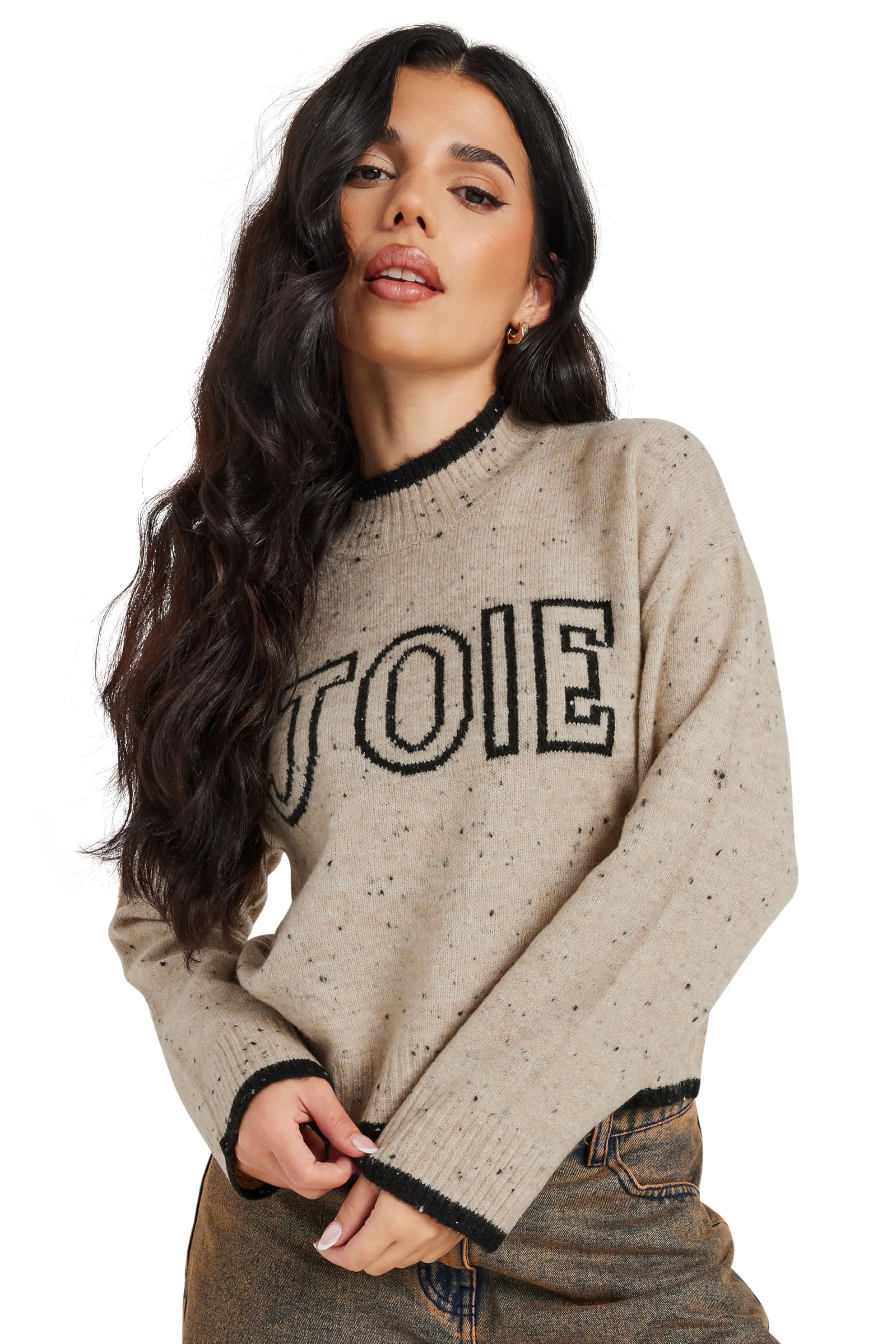 Pixiegirl Women's Light Brown Petite Speckled Jumper In | Size: 10/12