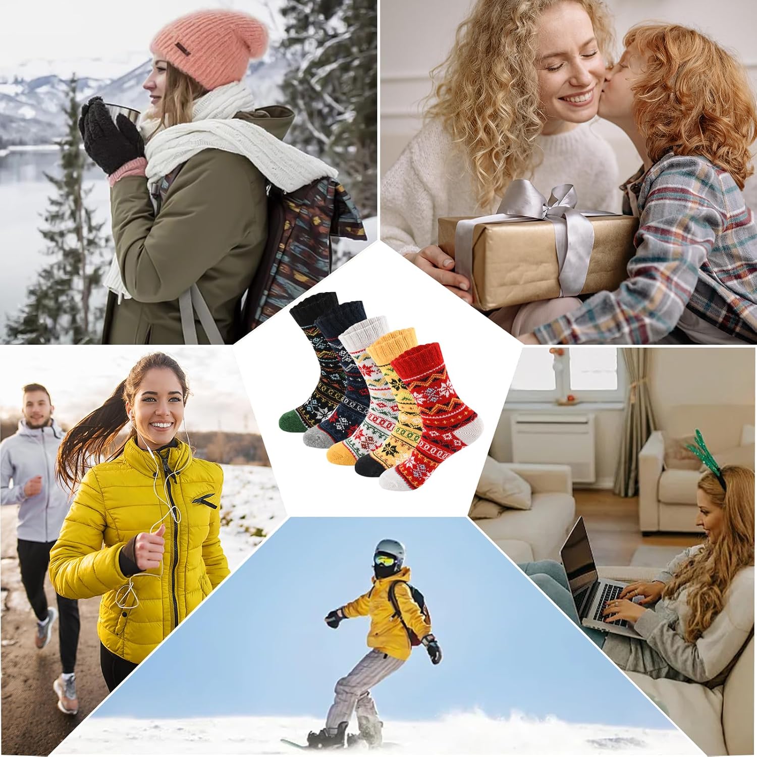 LKV 5 Pairs Wool Socks for Women - Stocking Stuffers Christmas Gifts for Women - Cute Cozy Thick Womens Socks