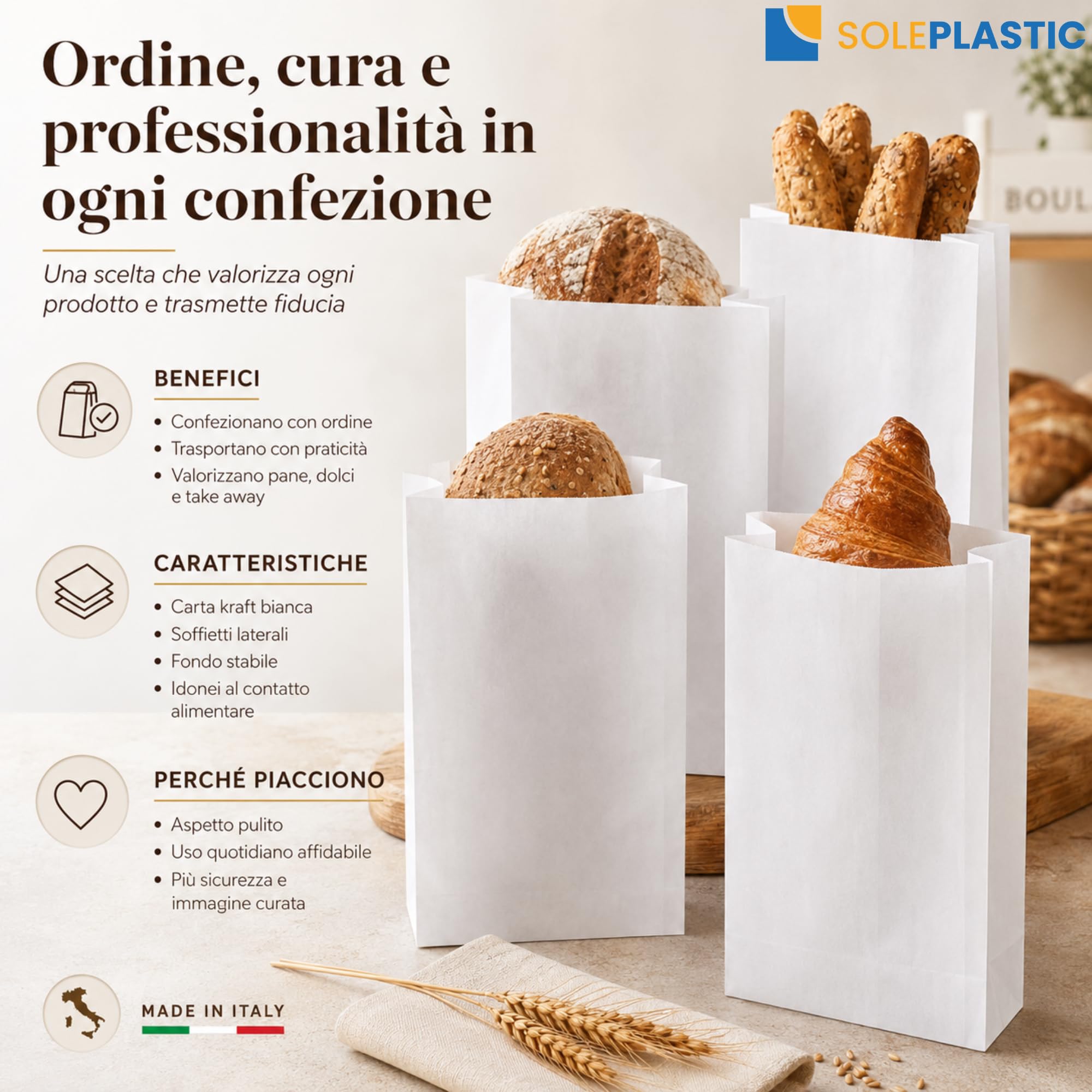 Sacchetti Carta per Alimenti Kraft - Scatola da 10 Kg (circa 1800 unità - misure 14 x 28 cm) - OTTIMA TENUTA con FONDO RINFORZATO e SOFFIETTI LATERALI - Sacchetti di Carta per ogni Occasione