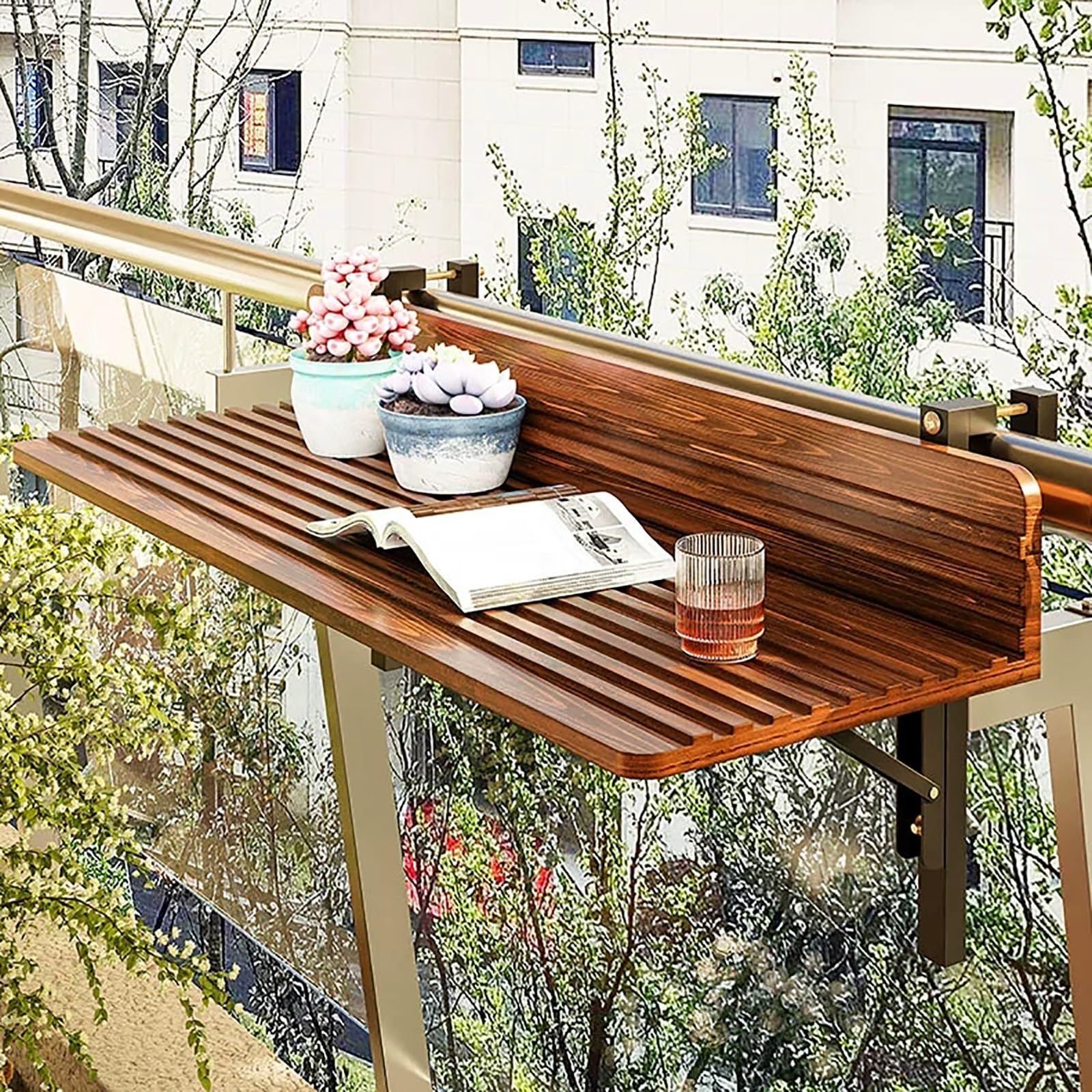 SXZenSpace Hanging Table Balcony Folding Deck Rail Adjustable Bar Waterproof Outdoor Indoor Table(120cm/47in)