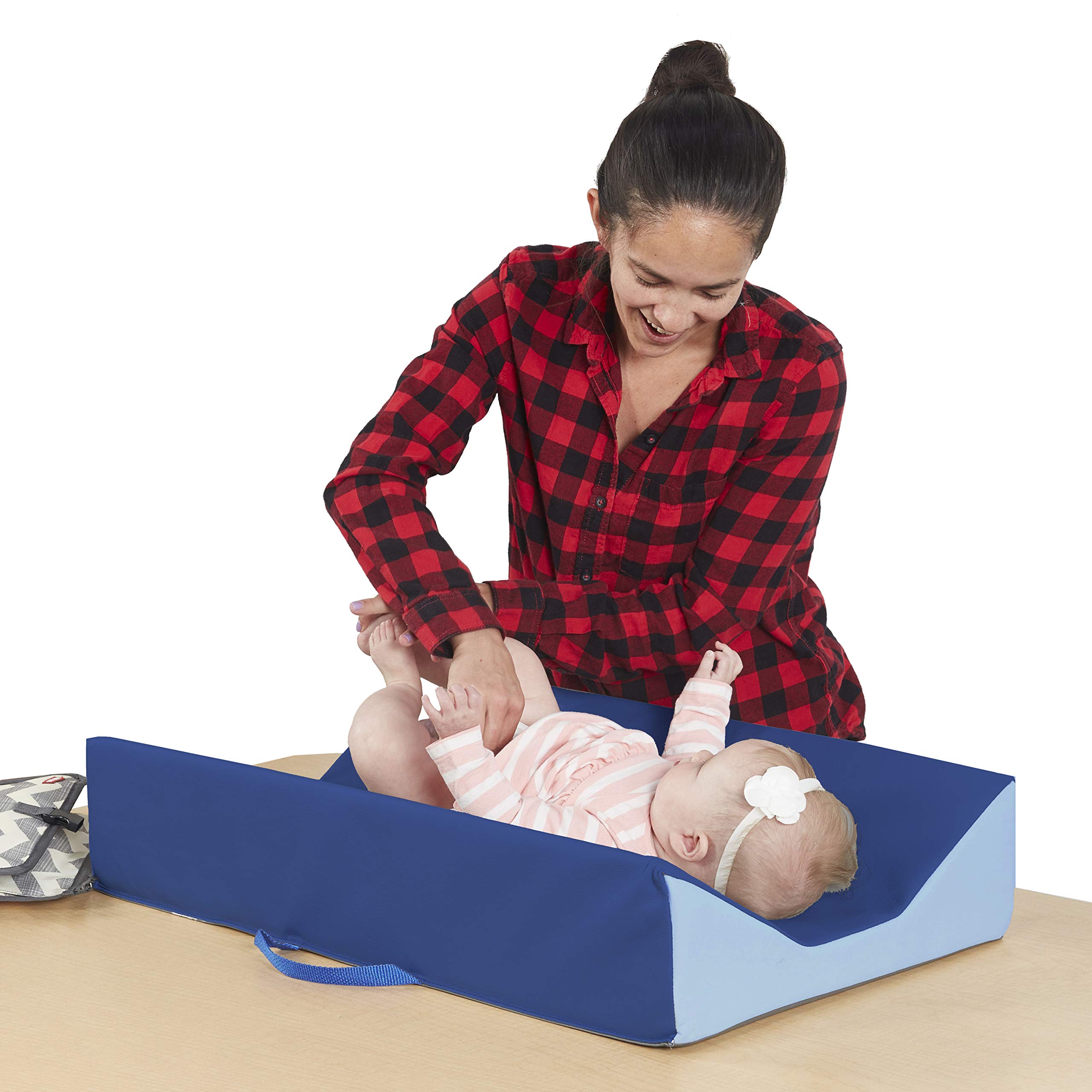 SoftScape Wickelunterlage, besonders weich, für Babys, Kleinkinder, rutschfeste Unterseite, integrierter Griff, leicht zu transportieren, Navy/Powder Blue, 1