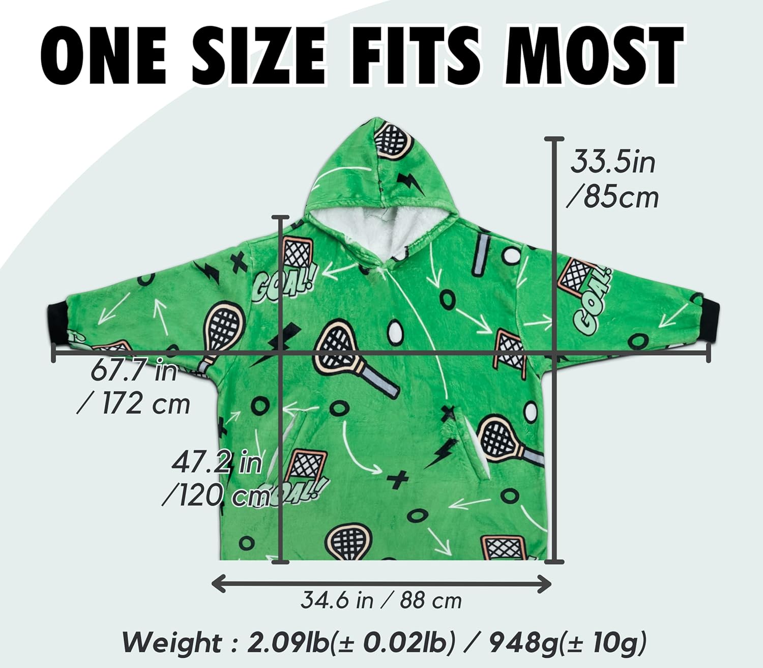 Lacrosse Gifts, Wearable Flannel Lacrosse Blanket Hoodie, Super Soft Warm Cozy with Two Large Pocket for Coach Men Boys - One Size Fits Most - Goal