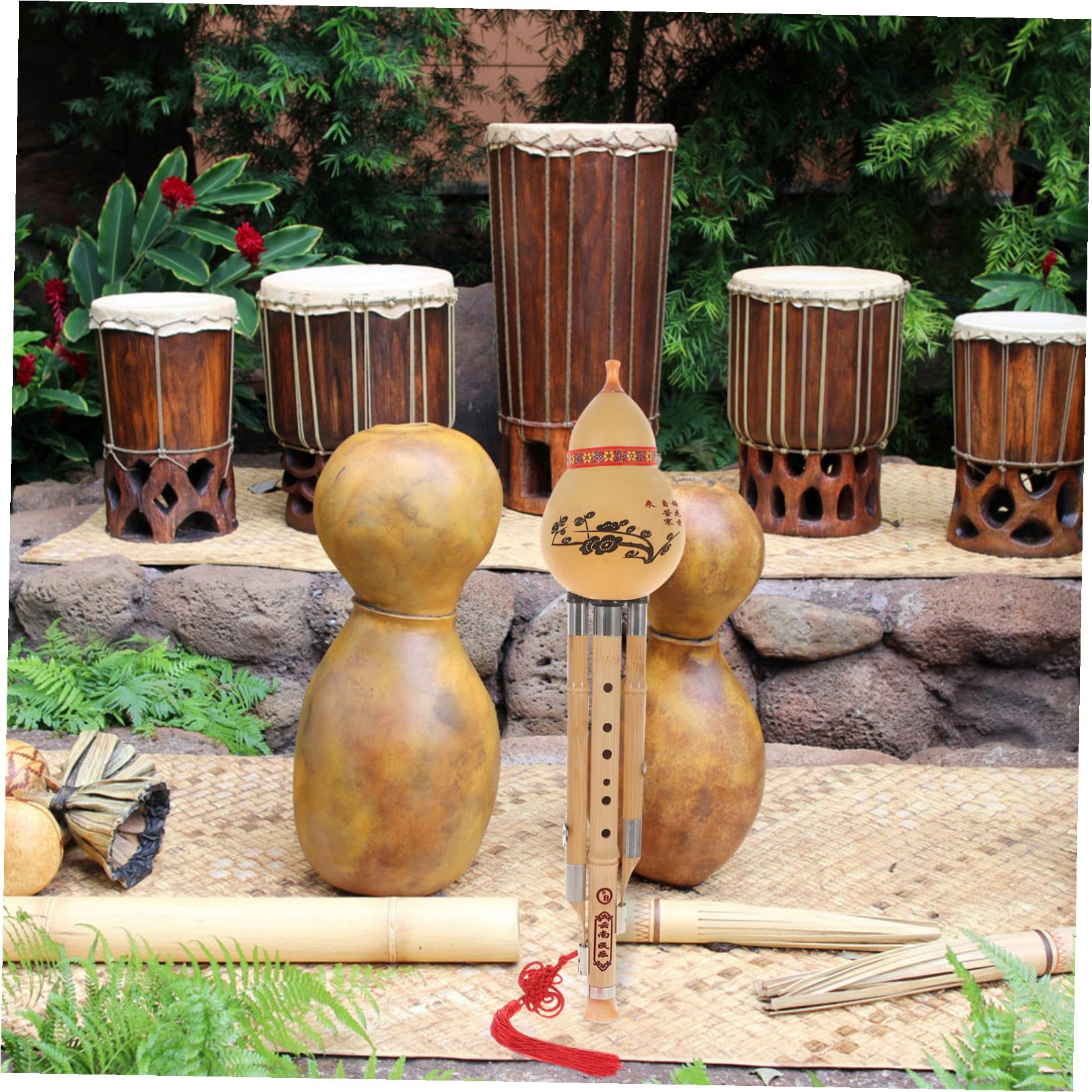 EXCEART Instrumento Étnico Flauta De Calabaza Calabaza Hulusi De Bambú Flauta Curcubita China Clave Hulusi g Clave c Hecha a Mano Porcelana De Madera Amantes Tubular